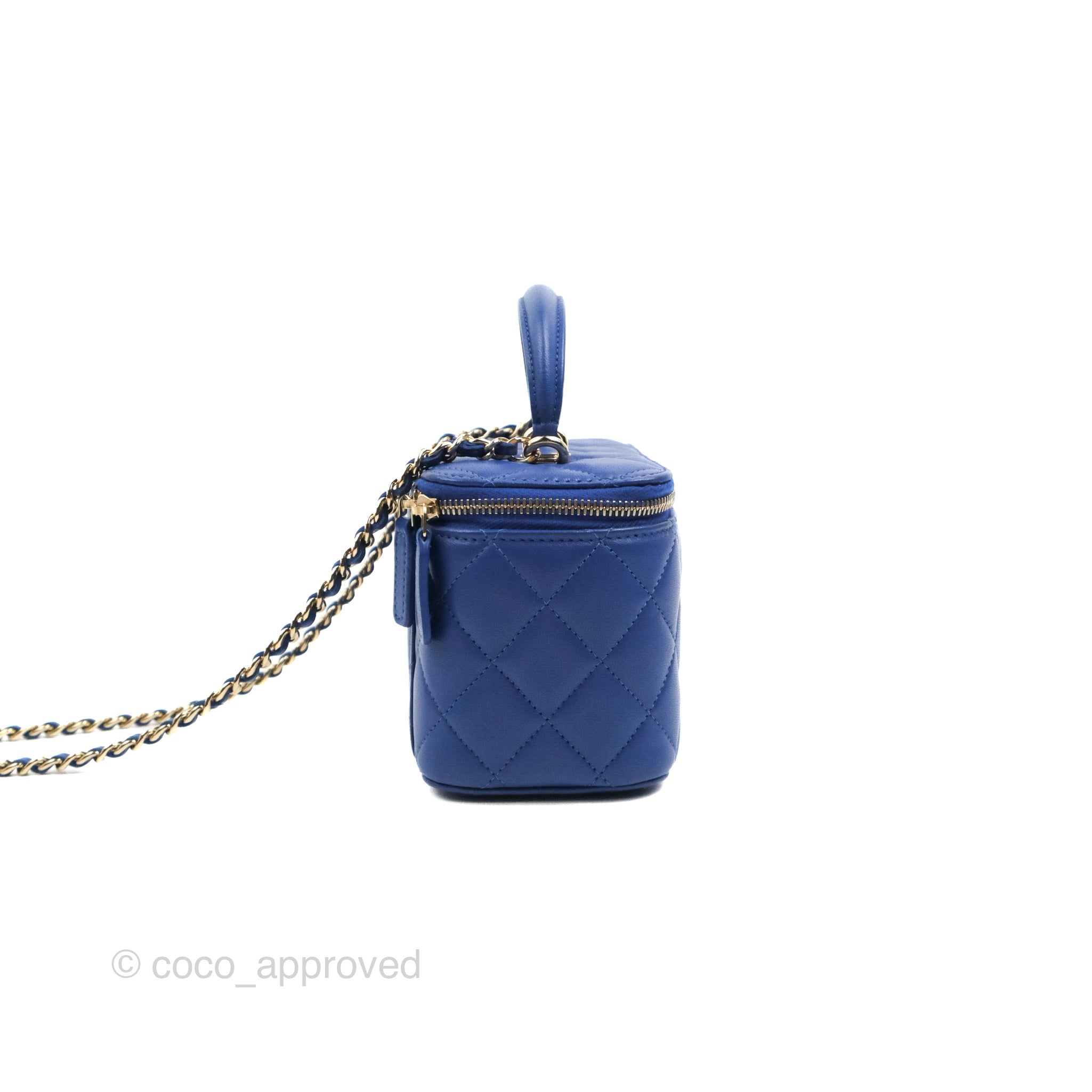 Chanel Vanity Rectangular Top Handle Blue Lambskin Gold Hardware – Coco  Approved Studio