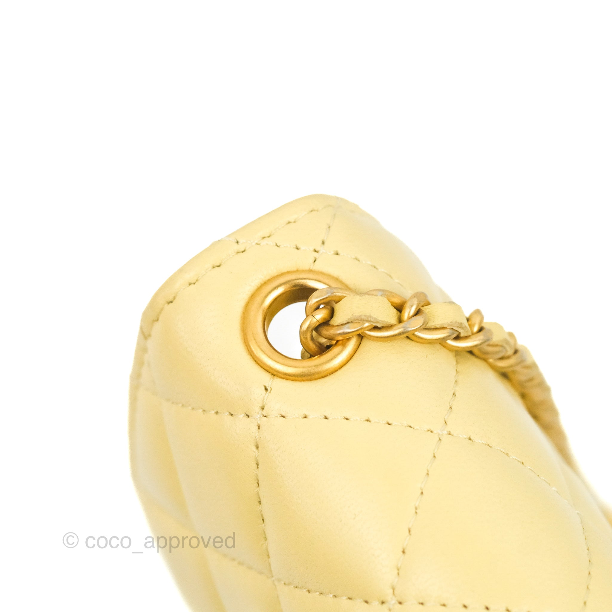 Chanel Quilted Pearl Crush Phone Holder With Chain Yellow Lambskin