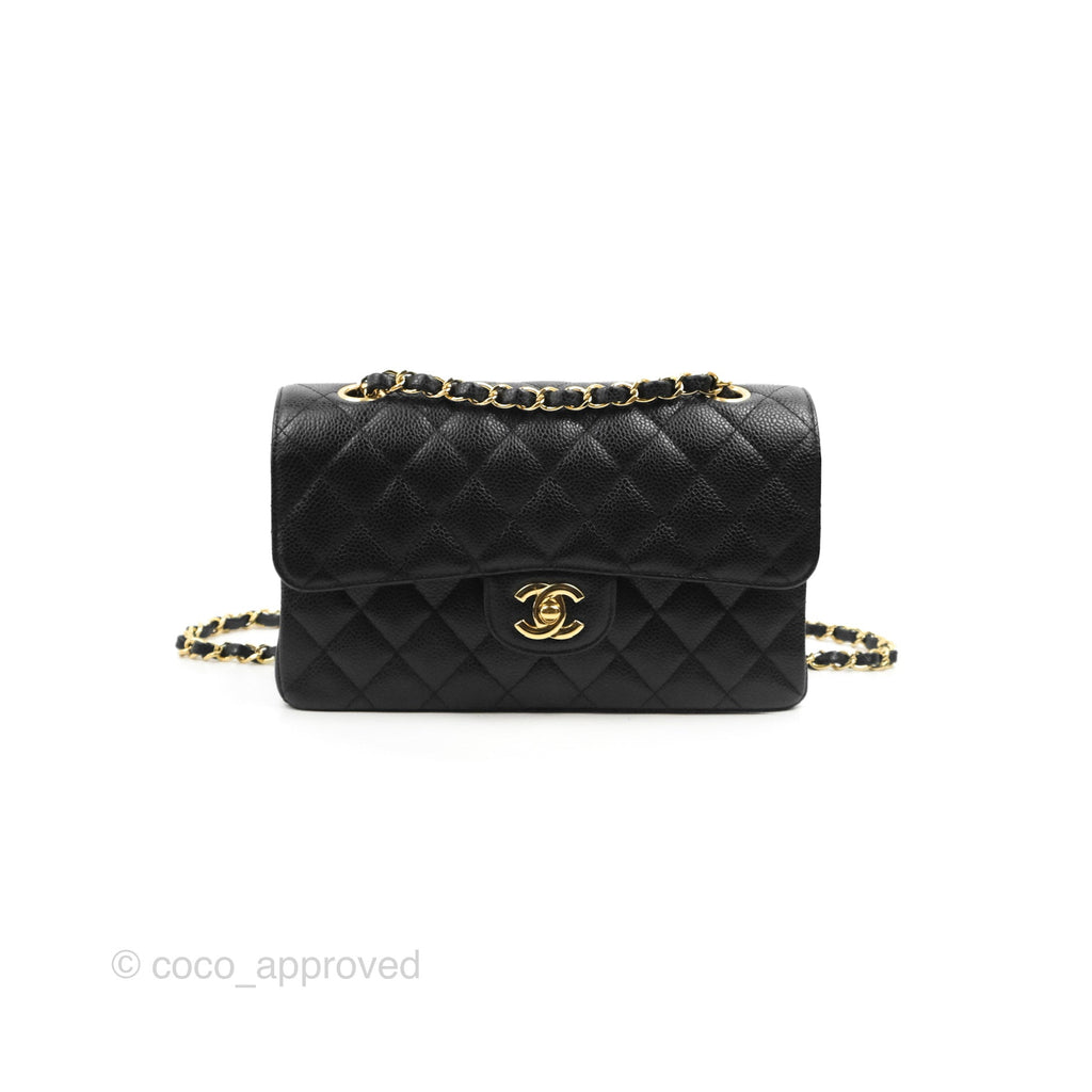 Chanel Classic Double Flap Quilted Caviar Gold-tone Small Black/Burgundy  Lining - US