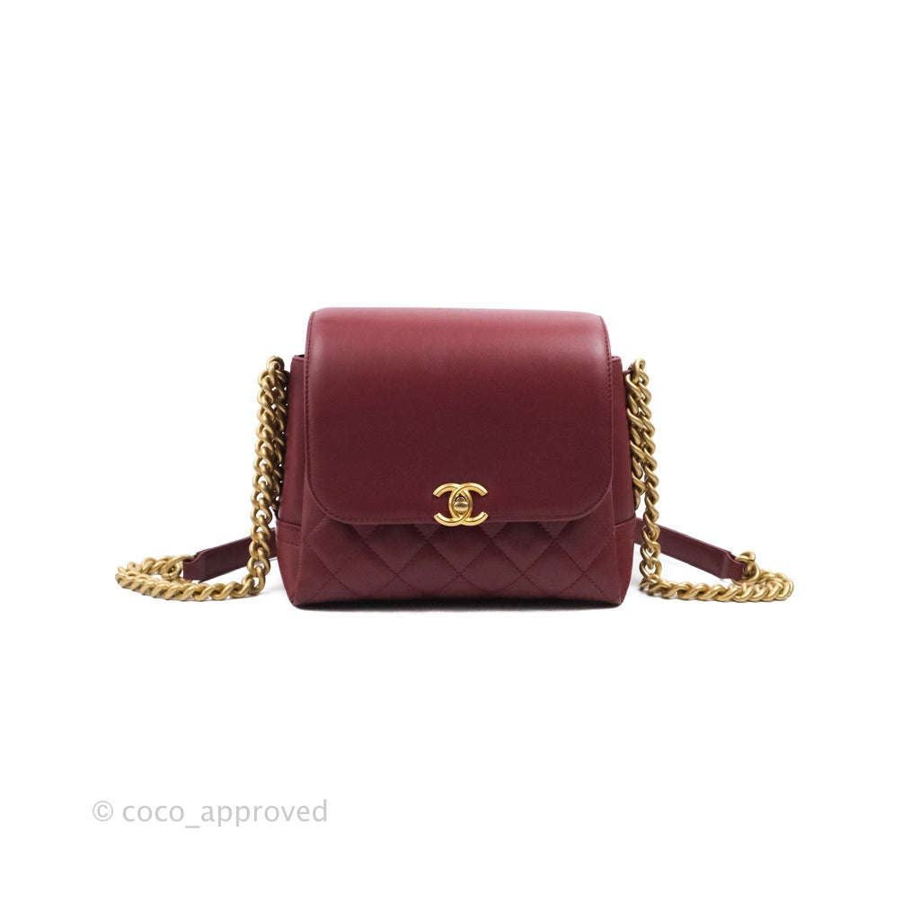 Chanel Flap Bag Dark Red Calfskin Aged Gold Hardware