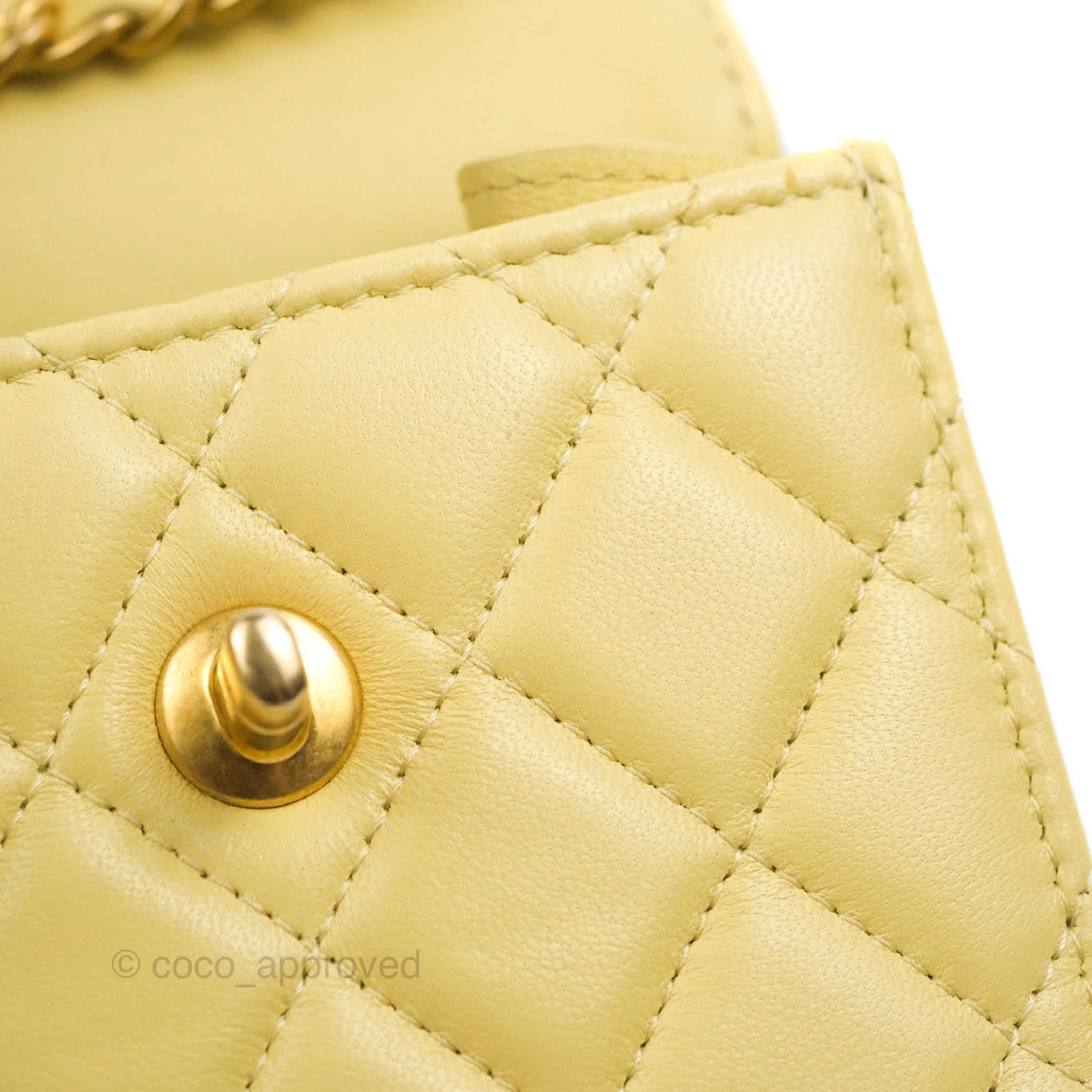 Chanel Quilted Pearl Crush Phone Holder With Chain Yellow Lambskin