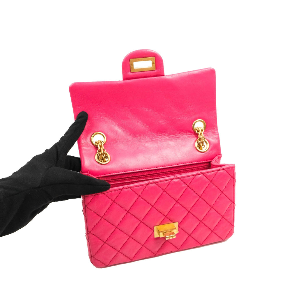 Chanel Mini Reissue 224 Dark Pink Aged Calfskin Aged Gold Hardware