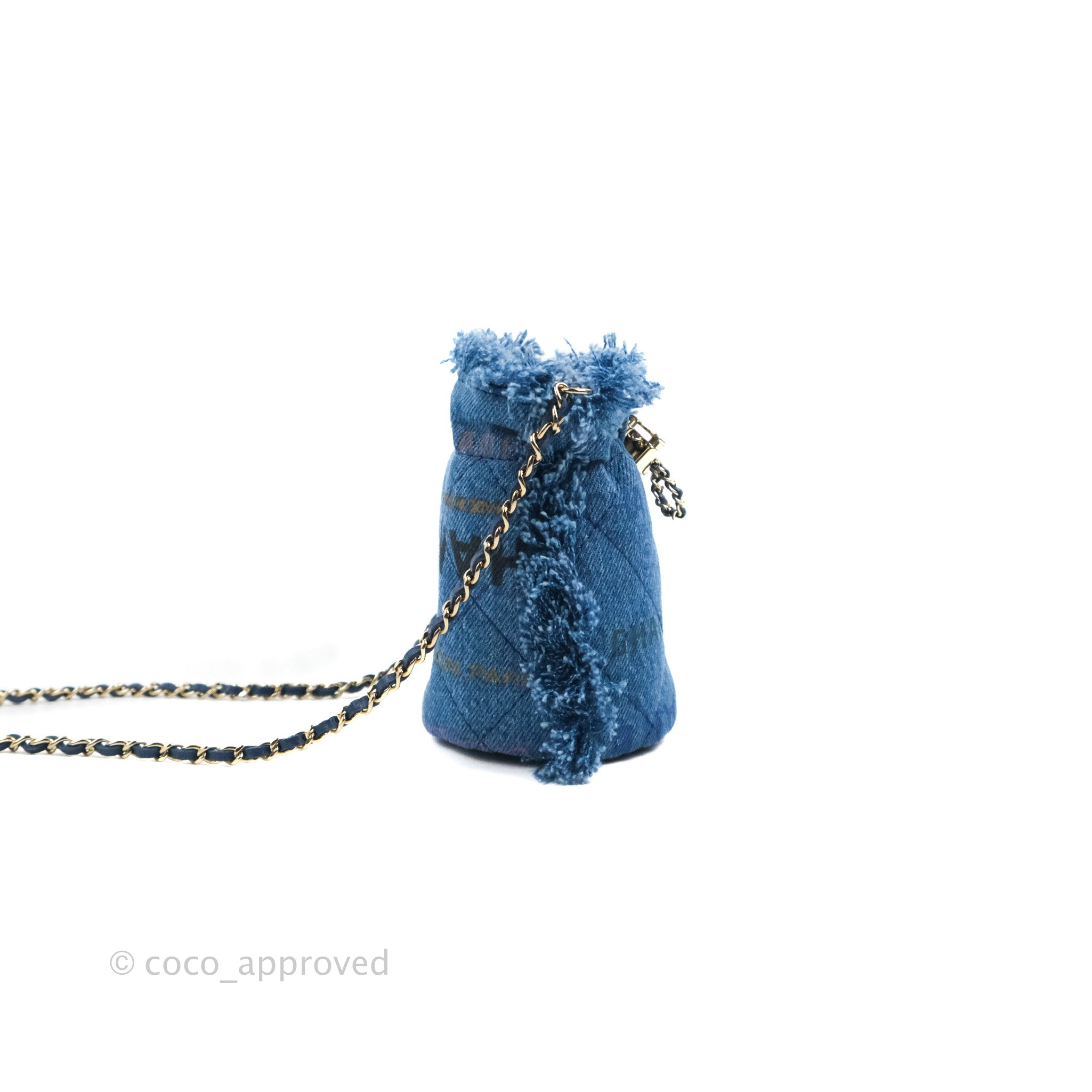 Chanel Mood Denim Mini Bucket Bag with Chain Blue Gold Hardware – Coco  Approved Studio