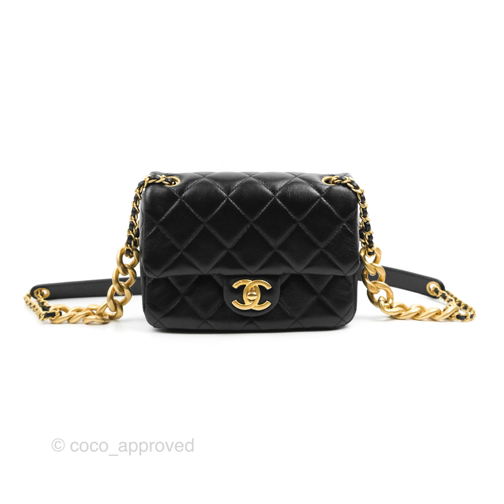Chanel Flap Chain Bag Black Shiny Calfskin Aged Gold Hardware