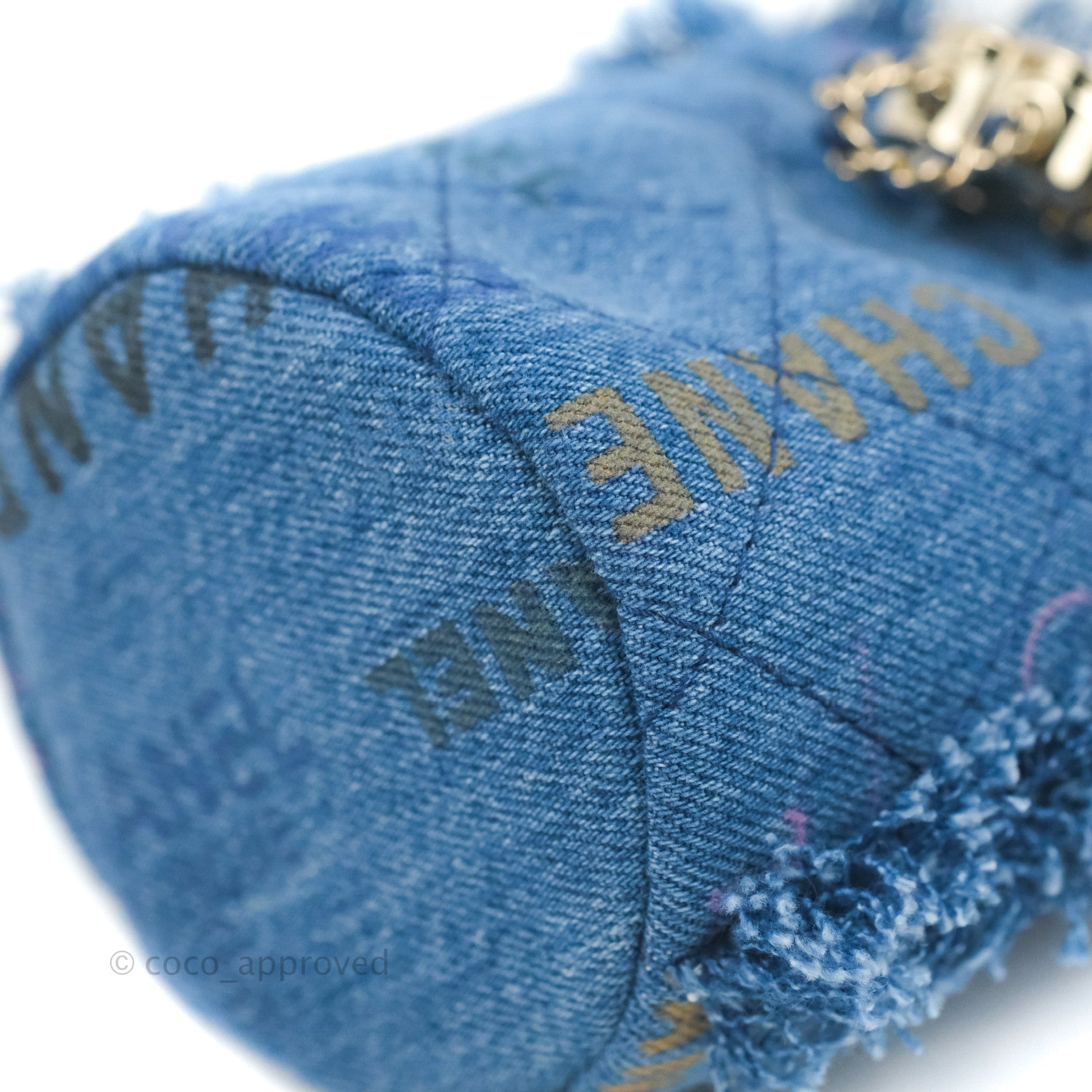 Chanel Mood Denim Mini Bucket Bag with Chain Blue Gold Hardware