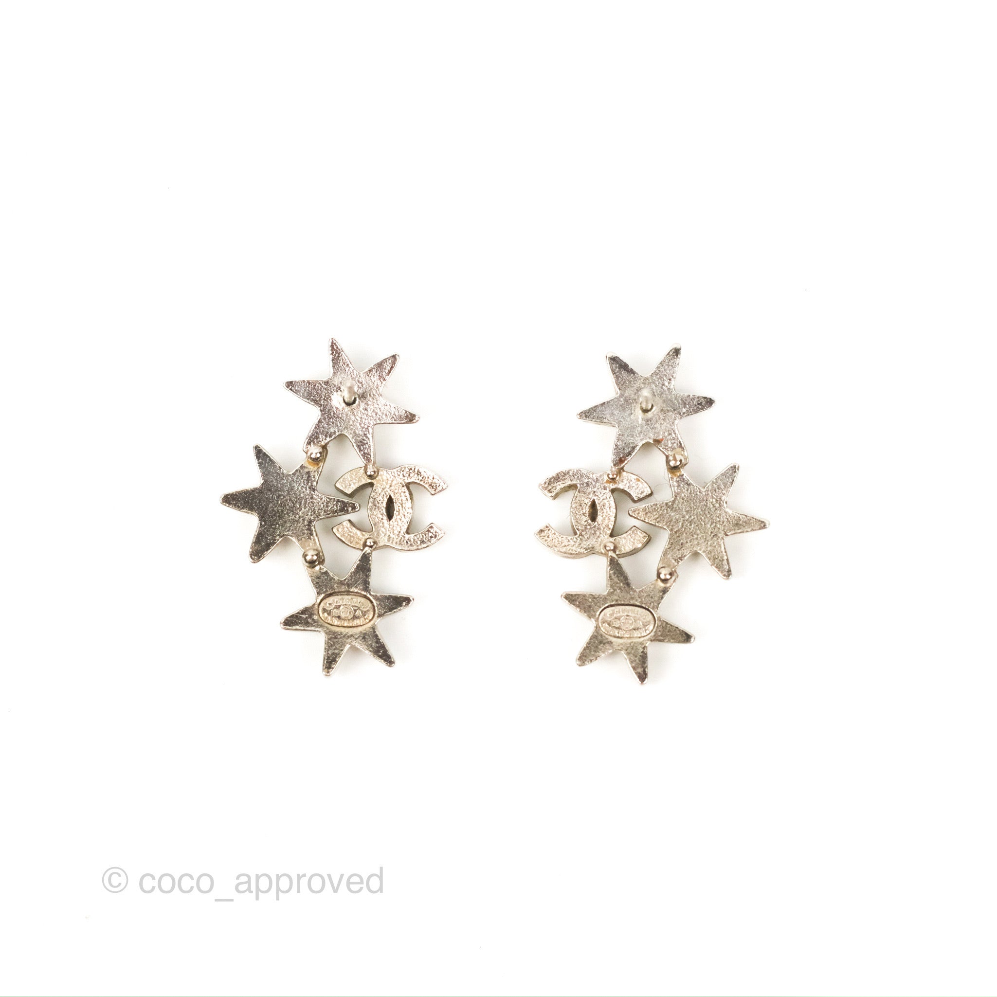 CHANEL Crystal CC Earrings Silver 1300815