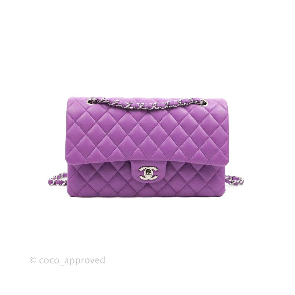 Chanel Classic M/L Medium Flap Quilted Purple Lambskin Silver Hardware 20C