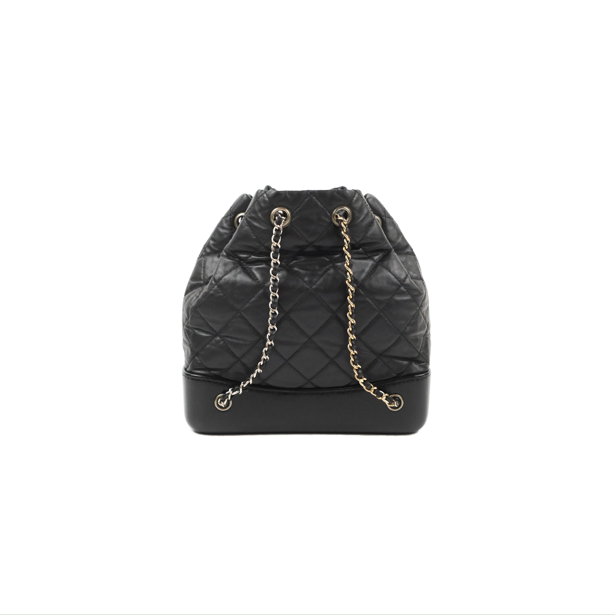 CHANEL Aged Calfskin Quilted Small Gabrielle Backpack Black White
