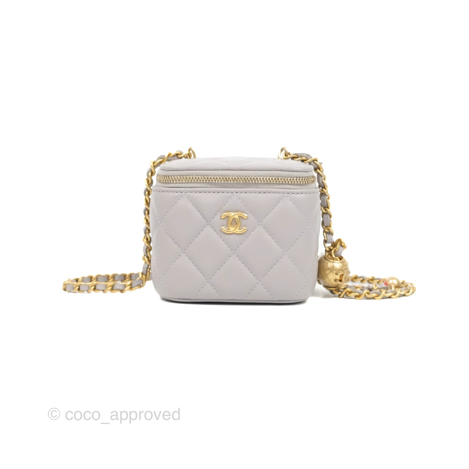 Chanel Grey Quilted Lambskin Pearl Crush Small Vanity With Chain