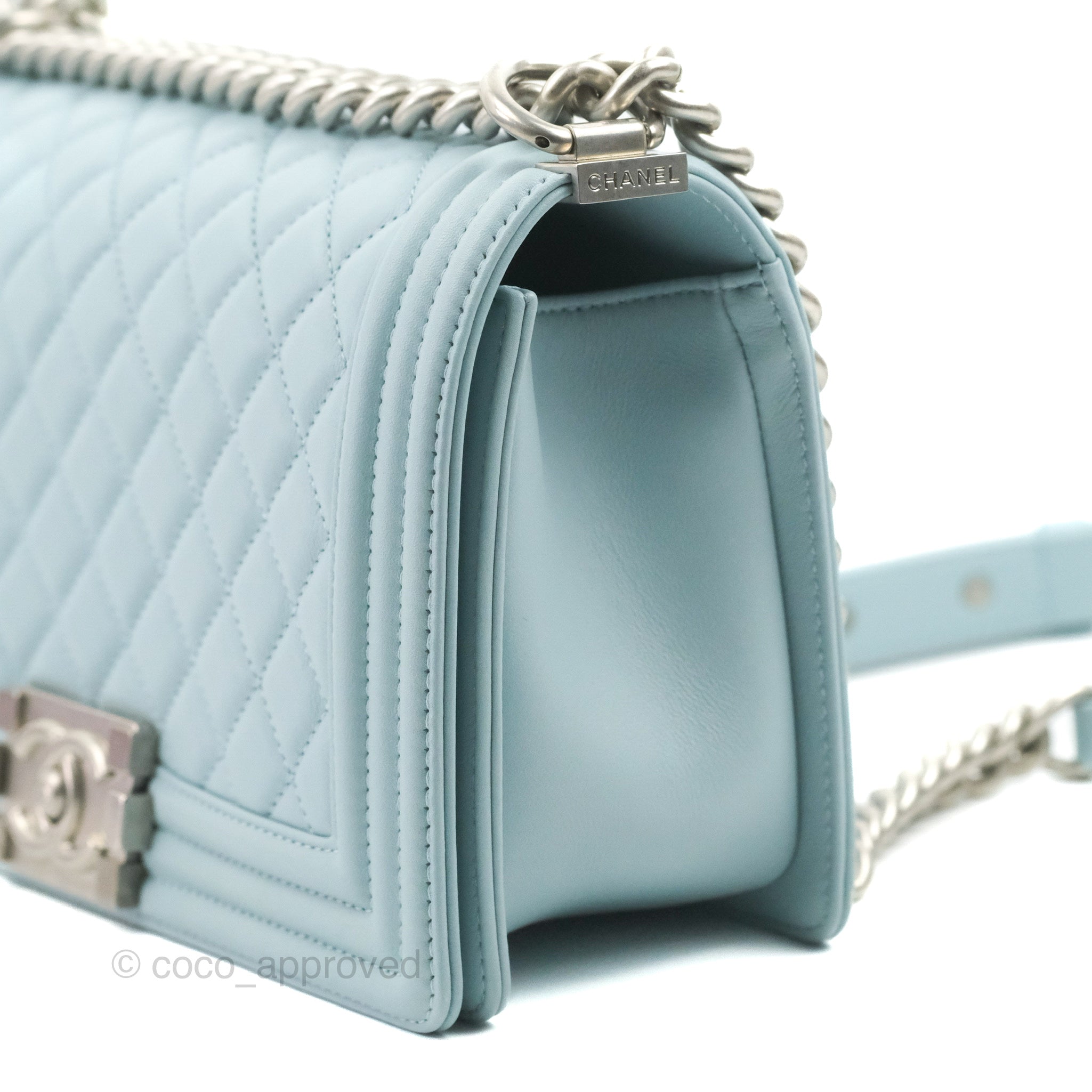 Chanel Quilted Medium Boy Blue Calfskin Matte Silver Hardware – Coco  Approved Studio