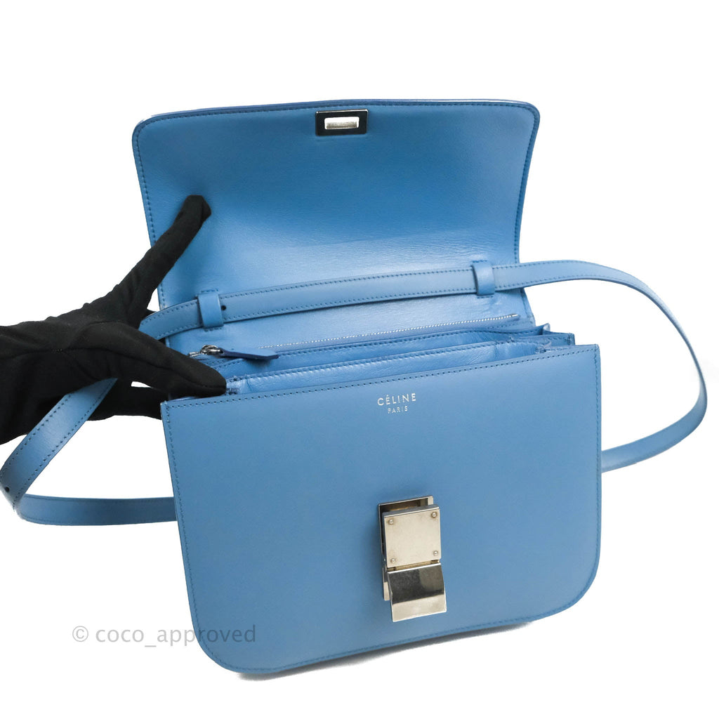 Celine Medium Classic Box Flap Blue Calfskin Silver Hardware