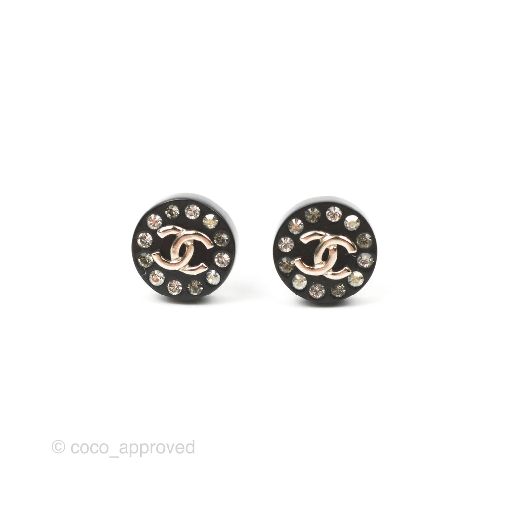 Chanel Round Black Crystal CC Earrings 19C