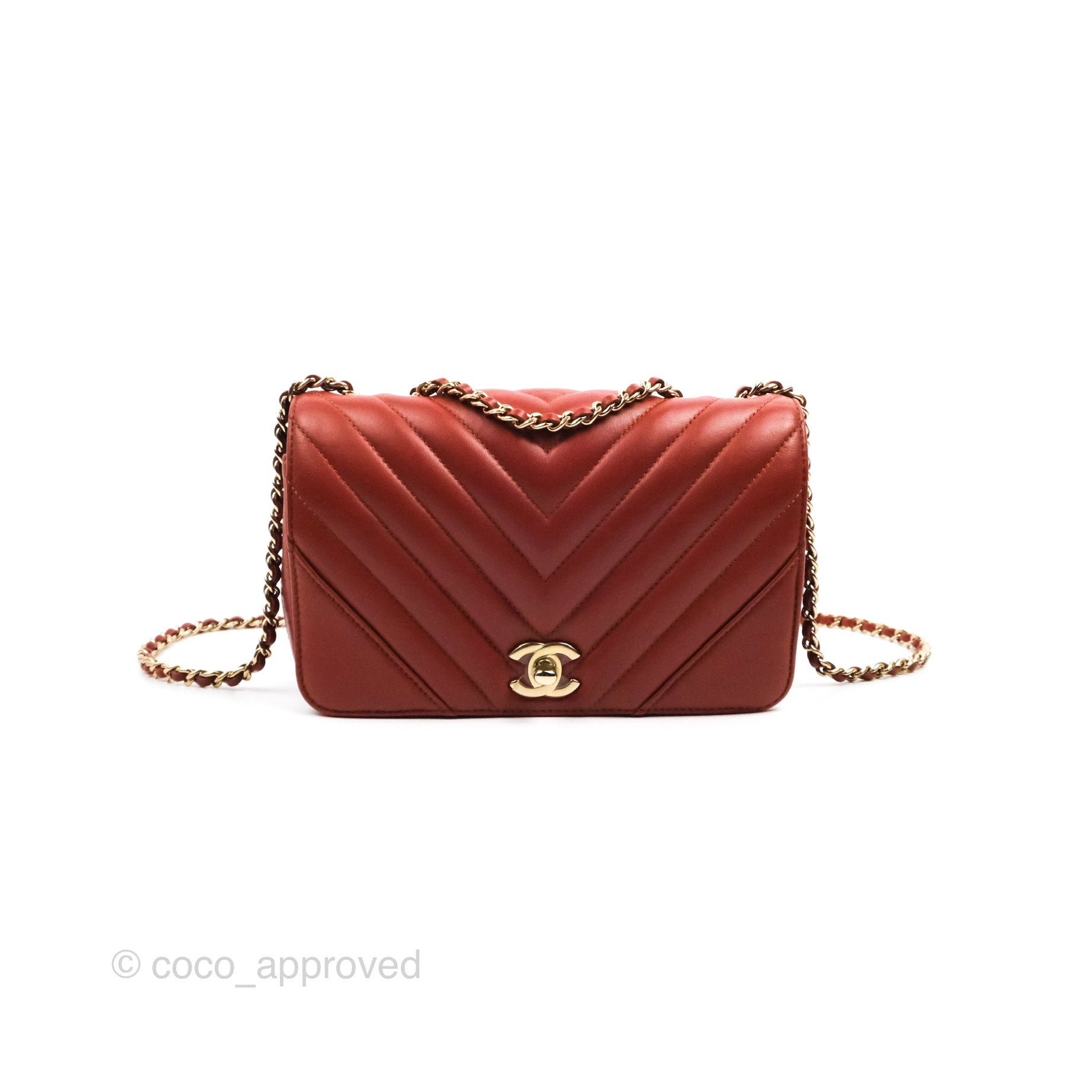 Chanel Small Statement Chevron Flap Bag Red Calfskin Gold Hardware