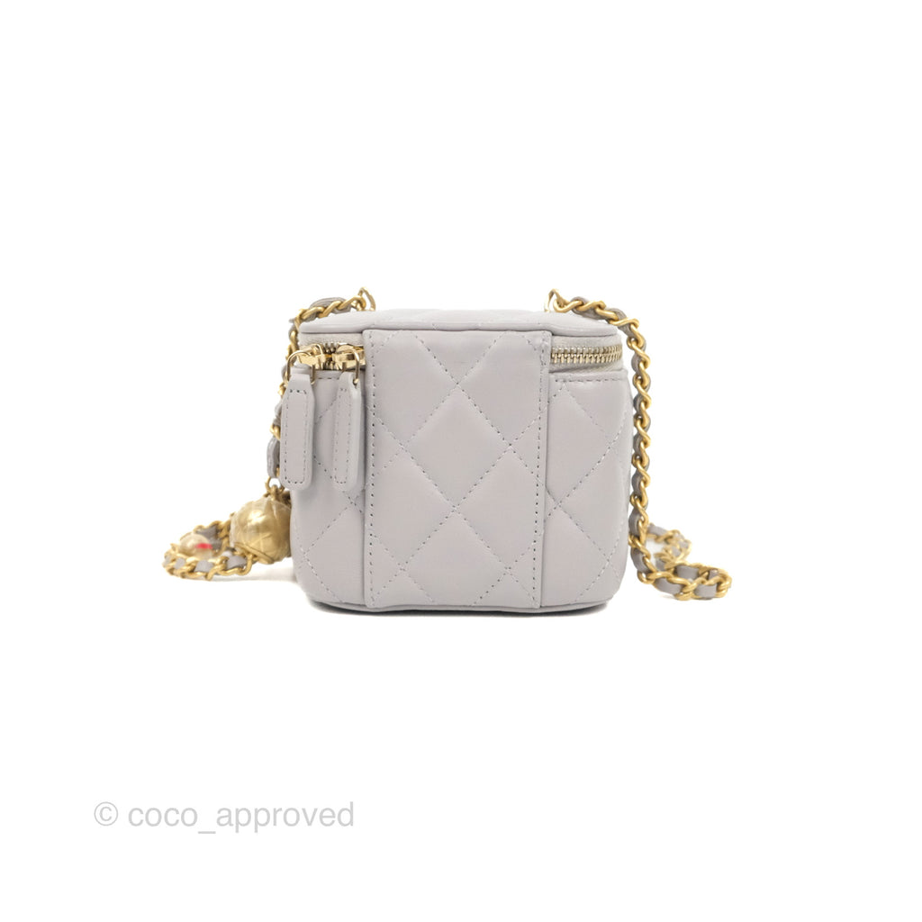 Chanel Pearl Crush Mini Vanity With Chain Light Grey Lambskin Aged Gold Hardware