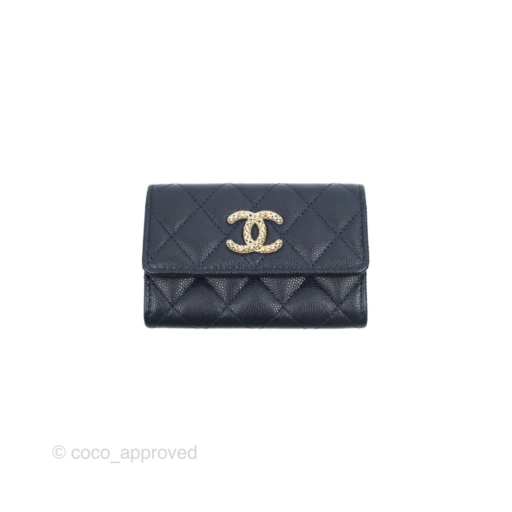 Chanel Quilted Flap Card Holder Navy Caviar