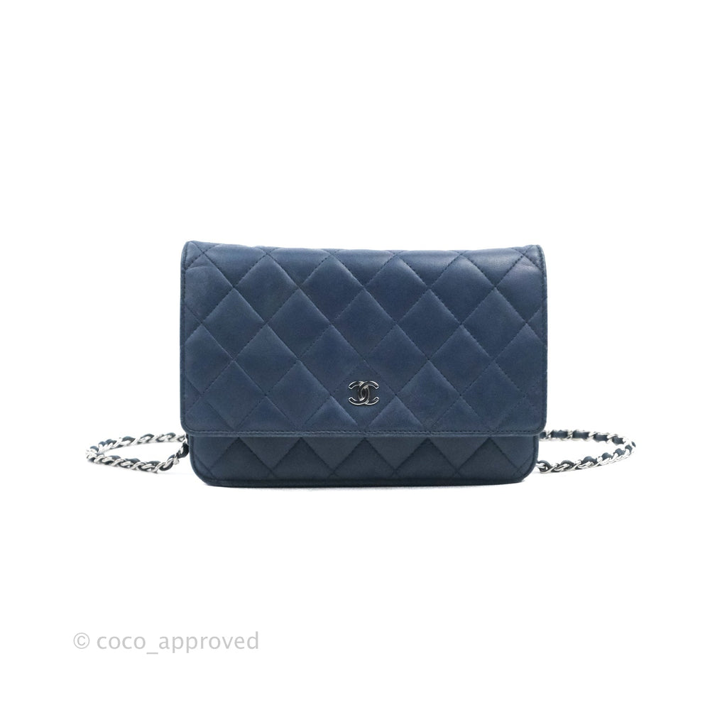 Chanel Quilted Classic Wallet on Chain WOC Navy Lambskin Silver Hardware