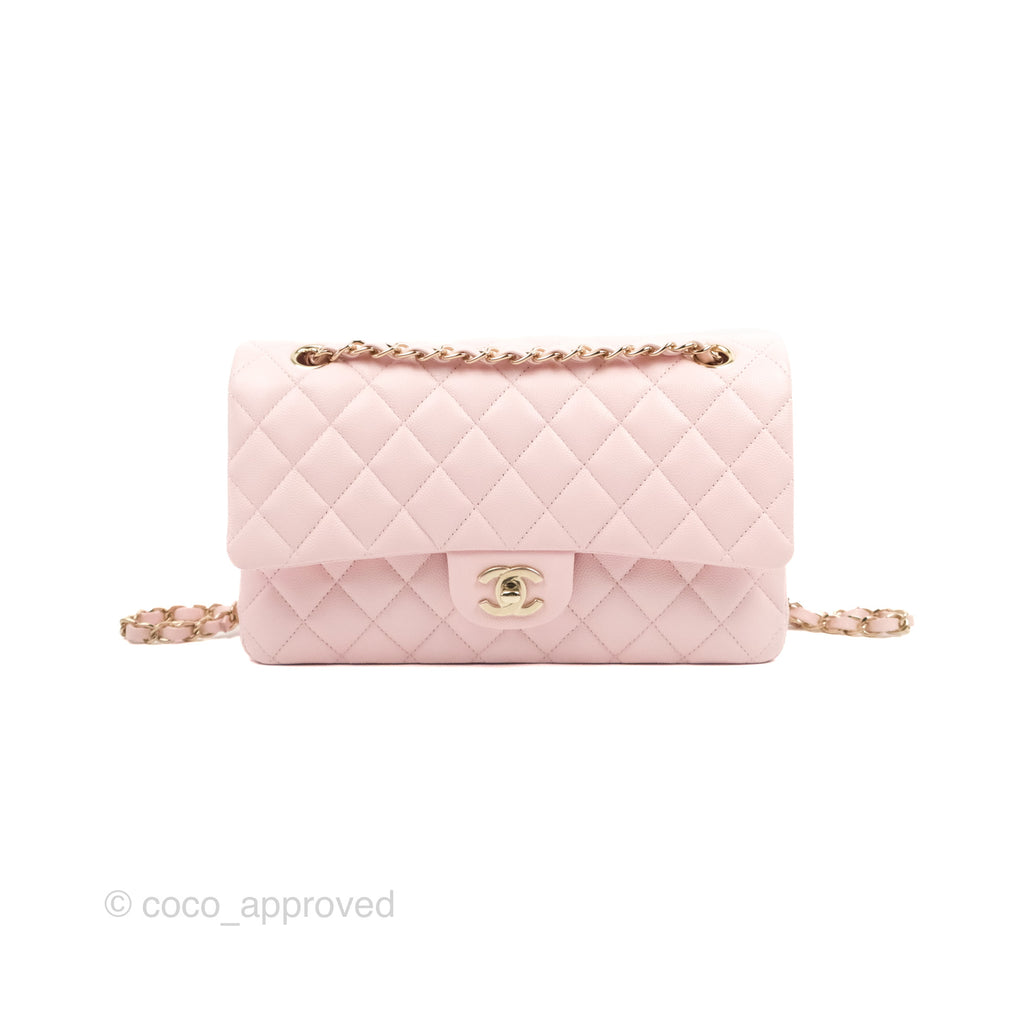 Chanel Classic M/L Medium Flap Quilted Light Pink Caviar Gold Hardware