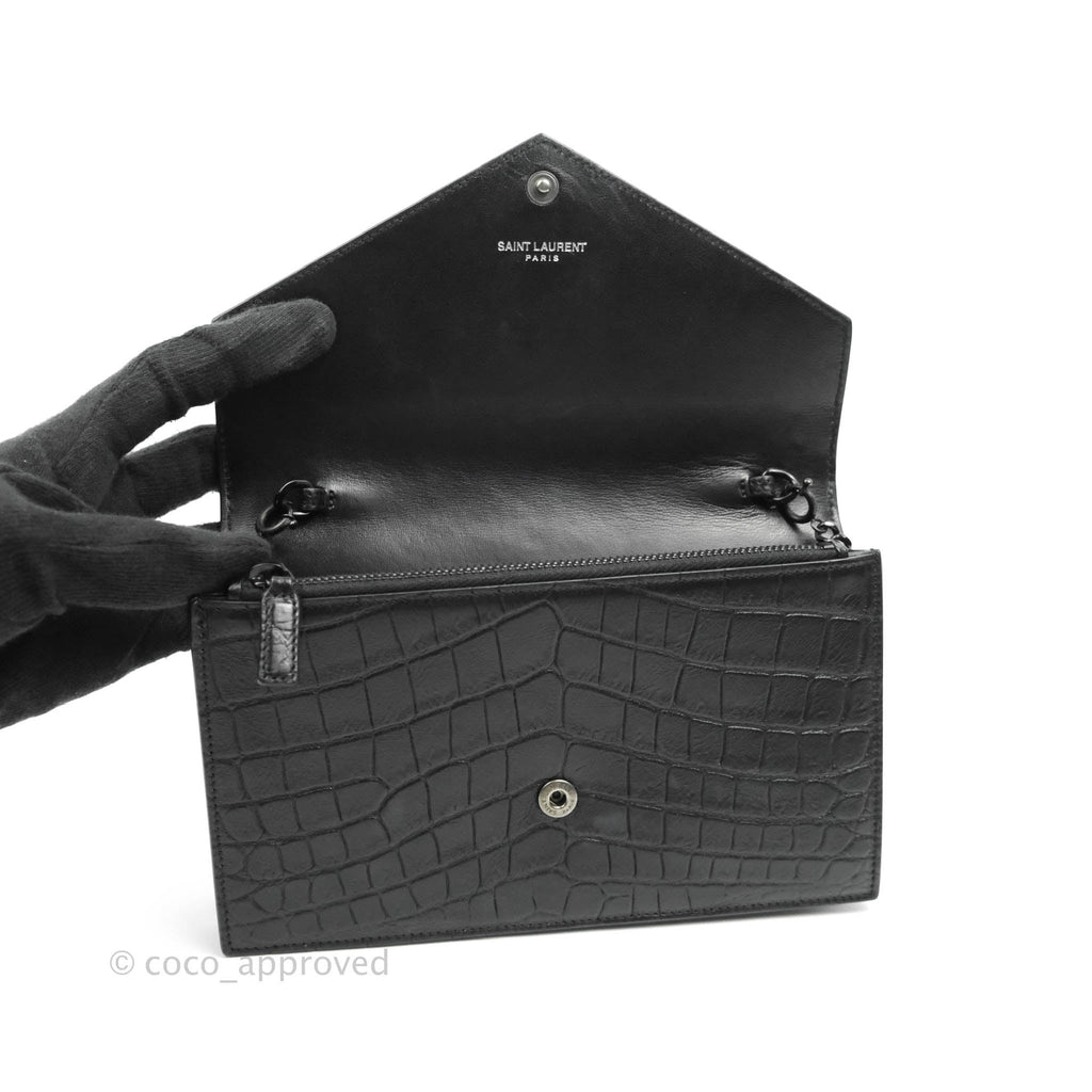 Saint Laurent Wallet on Chain So Black Crocodile-embossed Leather