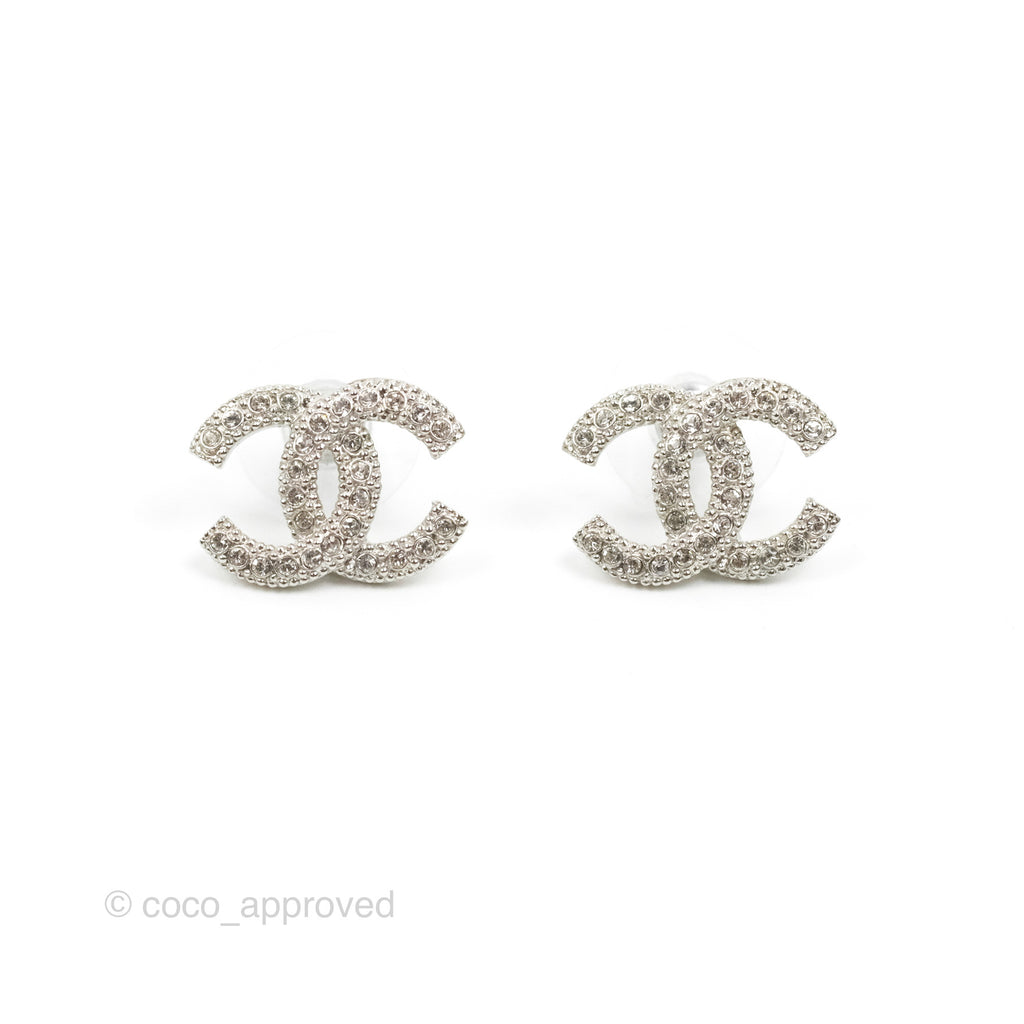 Chanel CC Crystal Earrings Silver Tone 20P