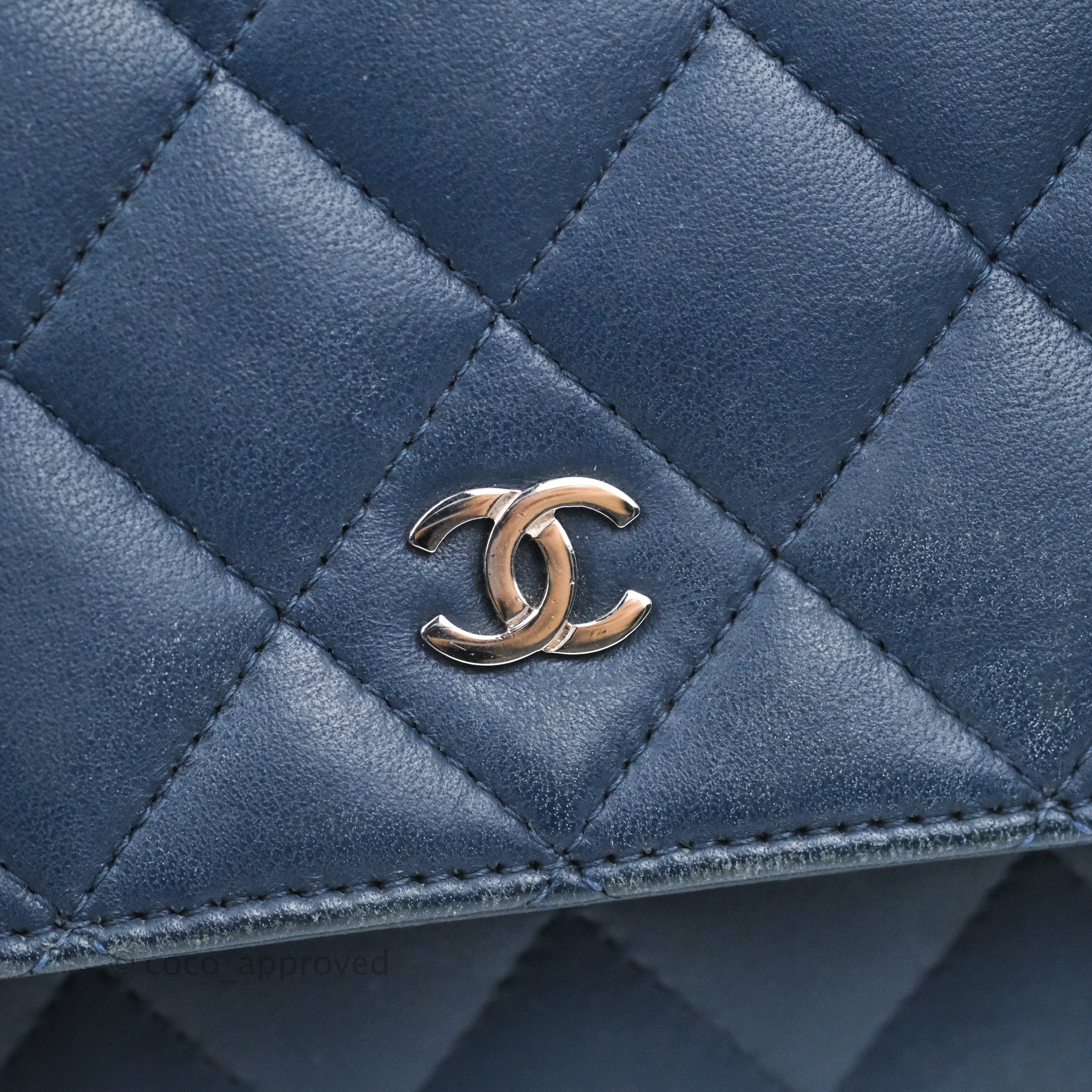 Chanel Wallet on Chain WOC Dark Blue Iridescent Calfskin Antique Gold  Hardware