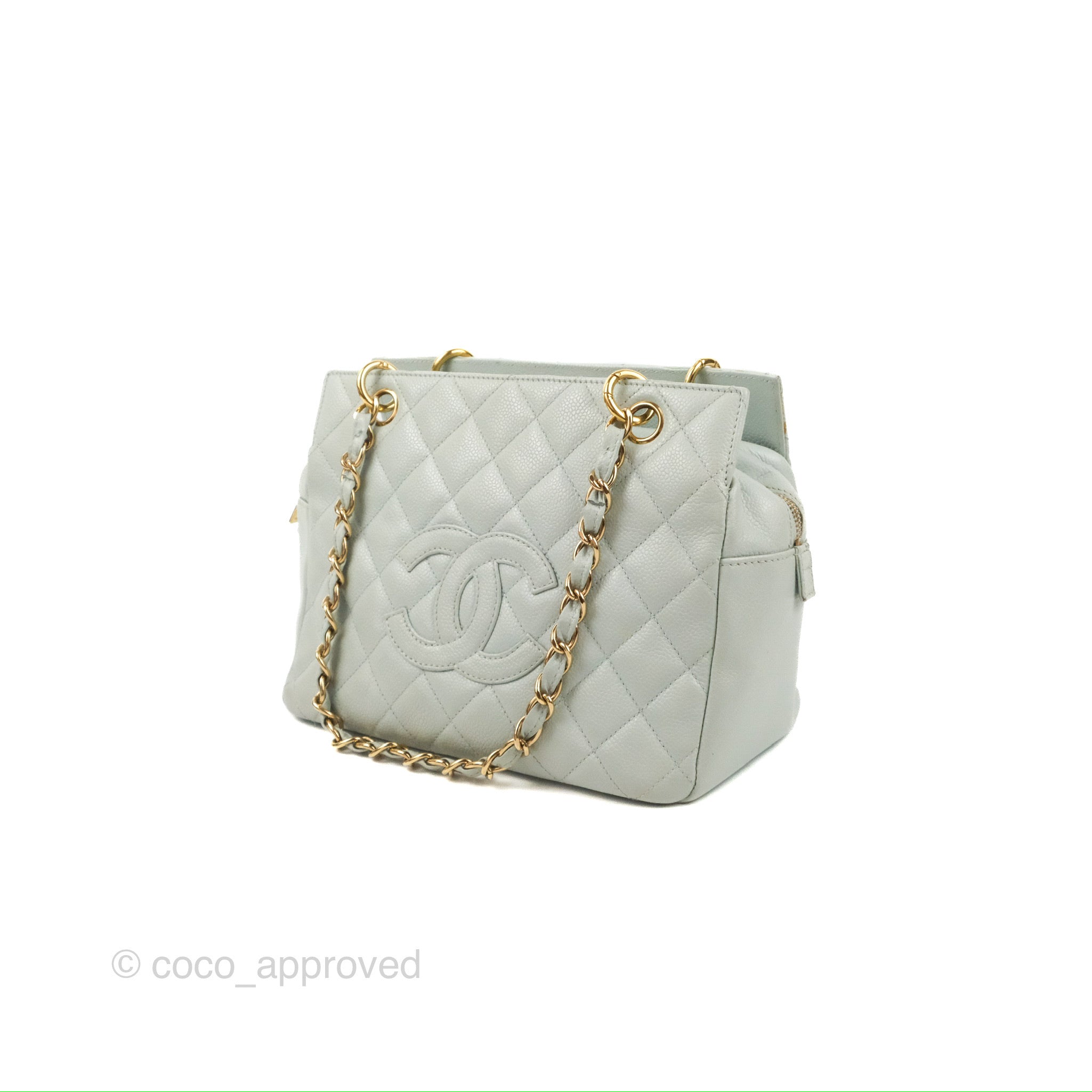 Chanel PTT Petite Timeless Shopping Tote Bag Light Tiffany Blue Caviar –  Coco Approved Studio