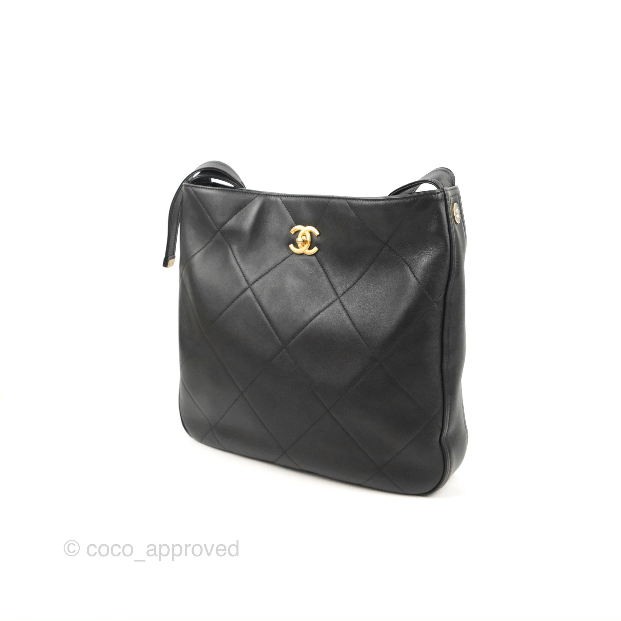 Chanel Vintage Black Chevron Calfskin Medium Classic Flap Bag