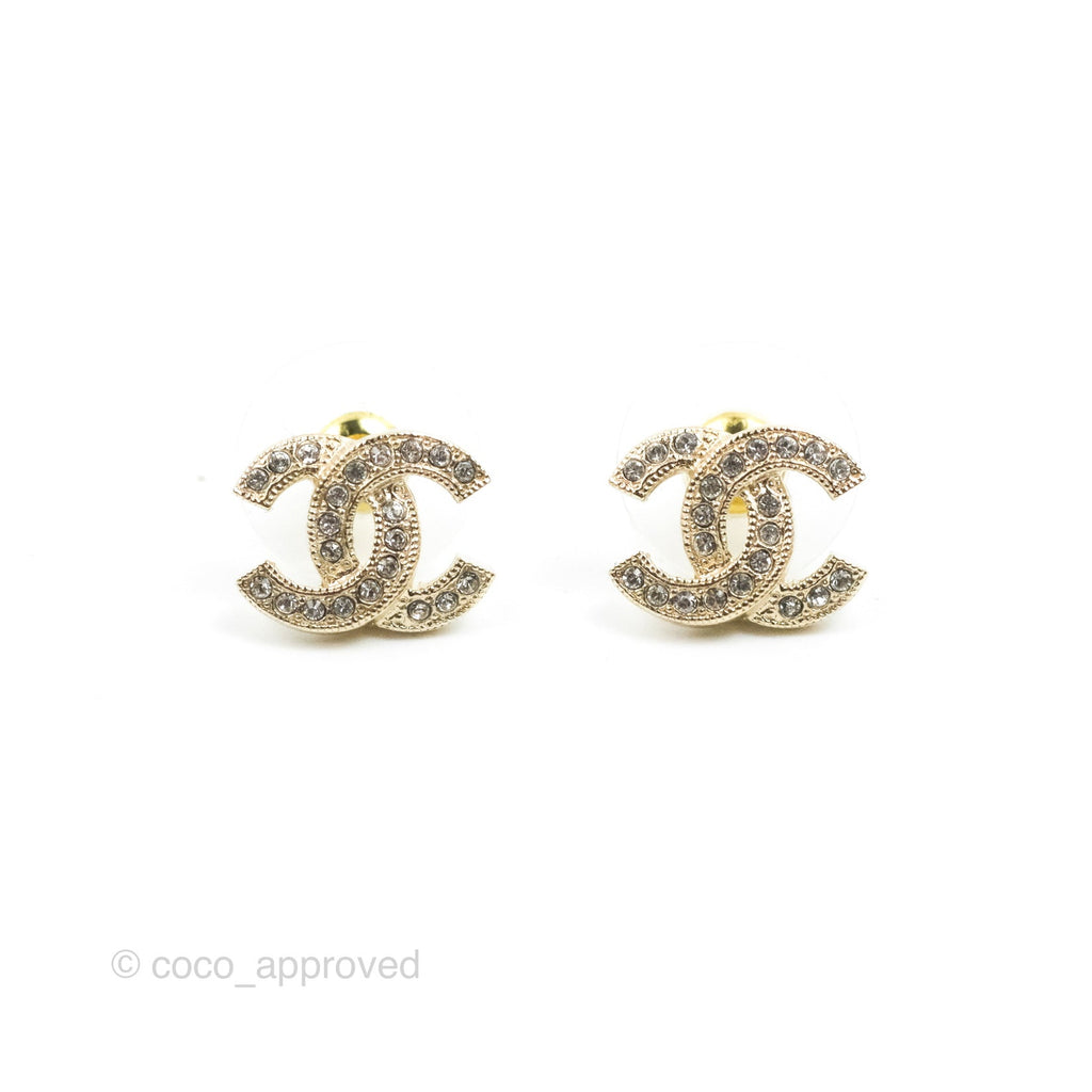 Chanel Small Crystal CC Earrings Gold Tone 22V