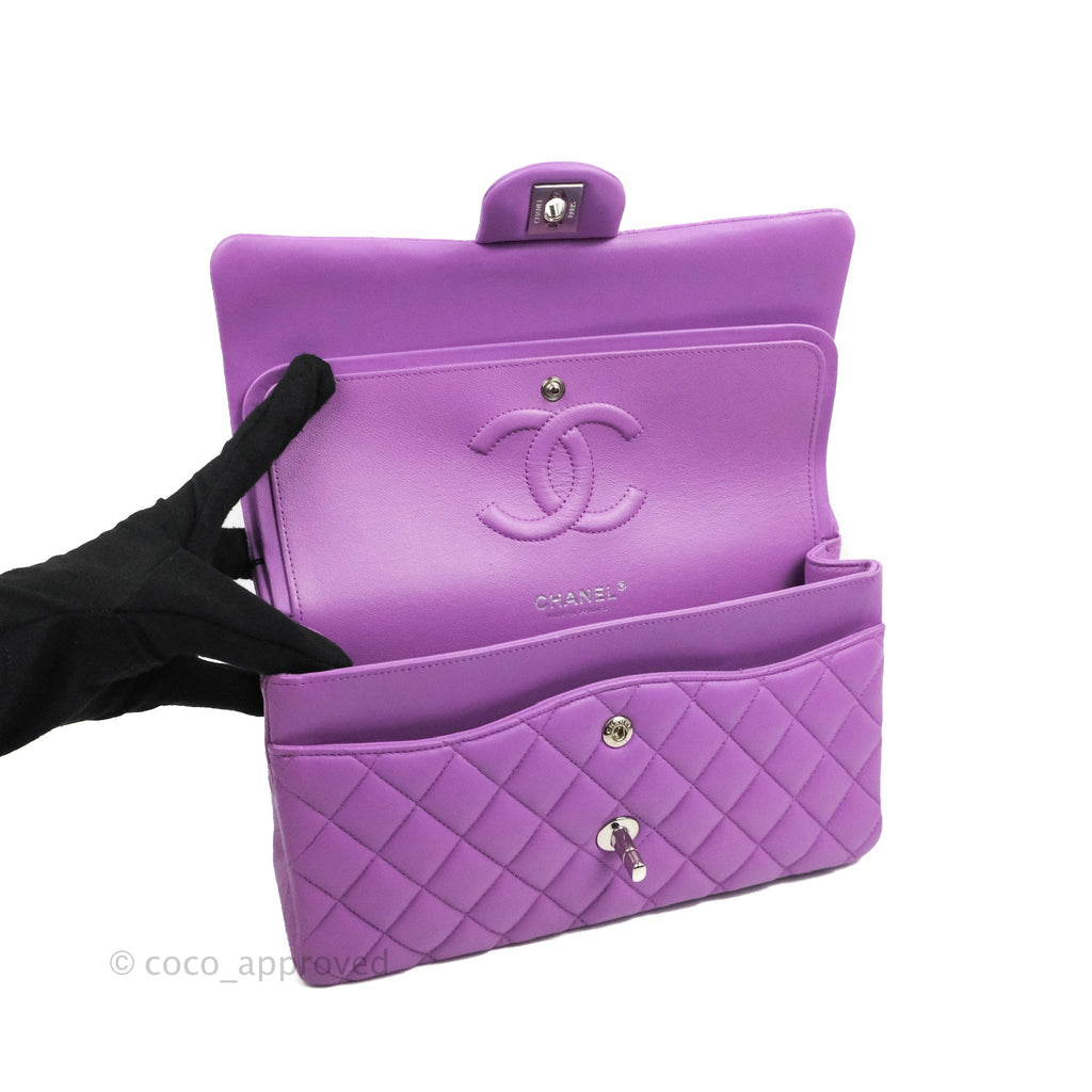 Chanel Classic M/L Medium Flap Quilted Purple Lambskin Silver Hardware 20C