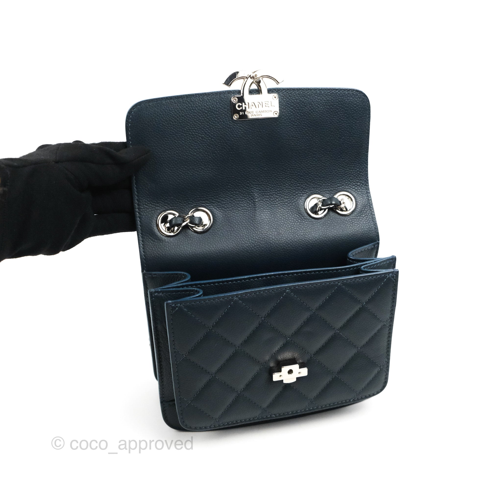 Chanel Small CC Box Flap Bag Prussian Blue Caviar Silver Hardware – Coco  Approved Studio