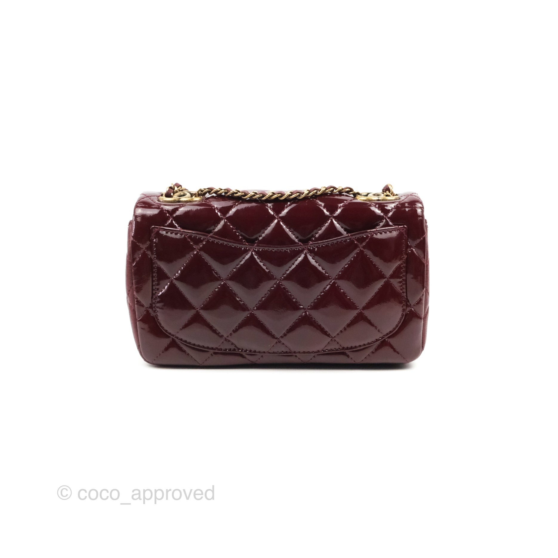 Chanel Quilted CC Eyelet Flap Burgundy Patent Goatskin Antique Gold Ha –  Coco Approved Studio