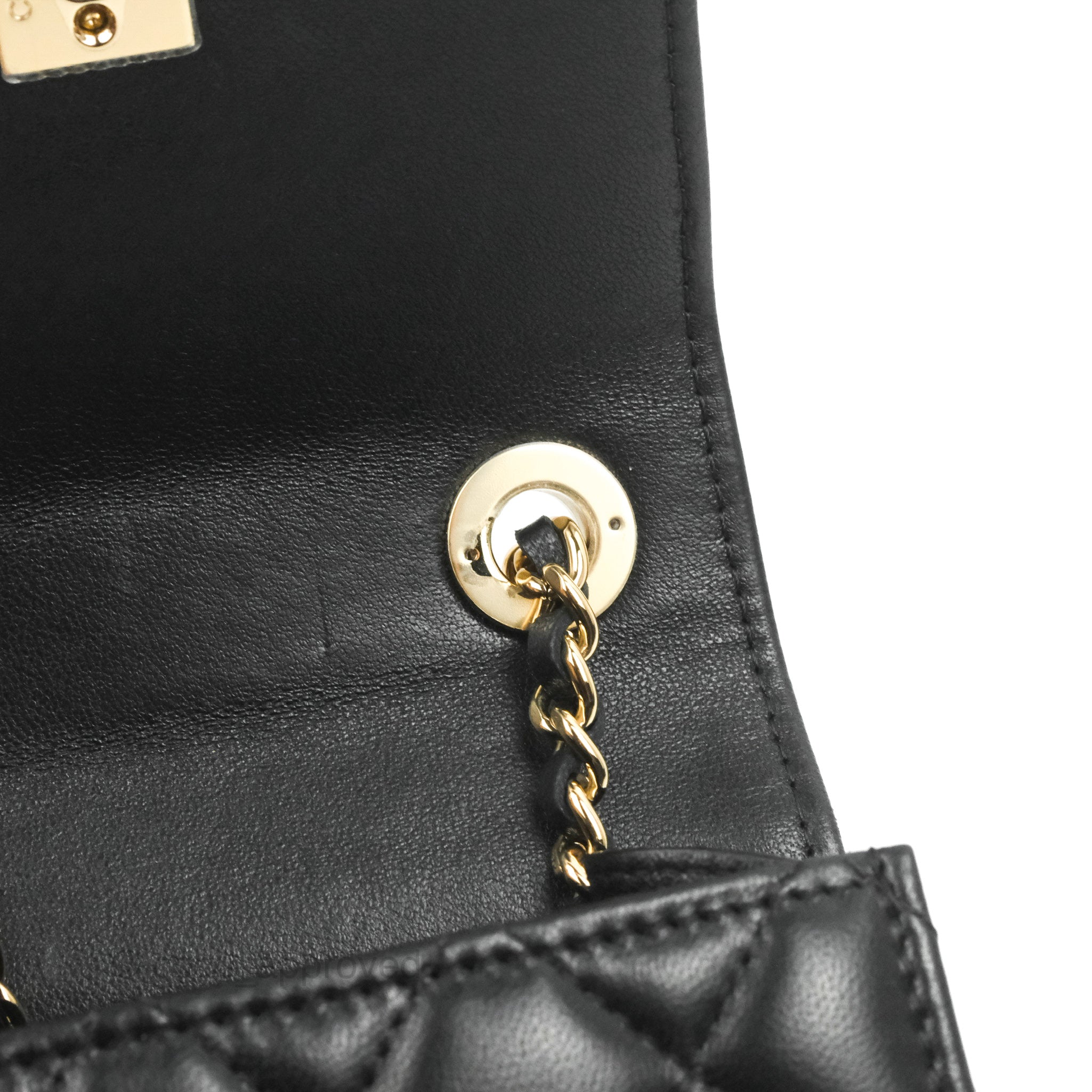 Flap phone holder with chain - Lambskin, resin & gold-tone metal
