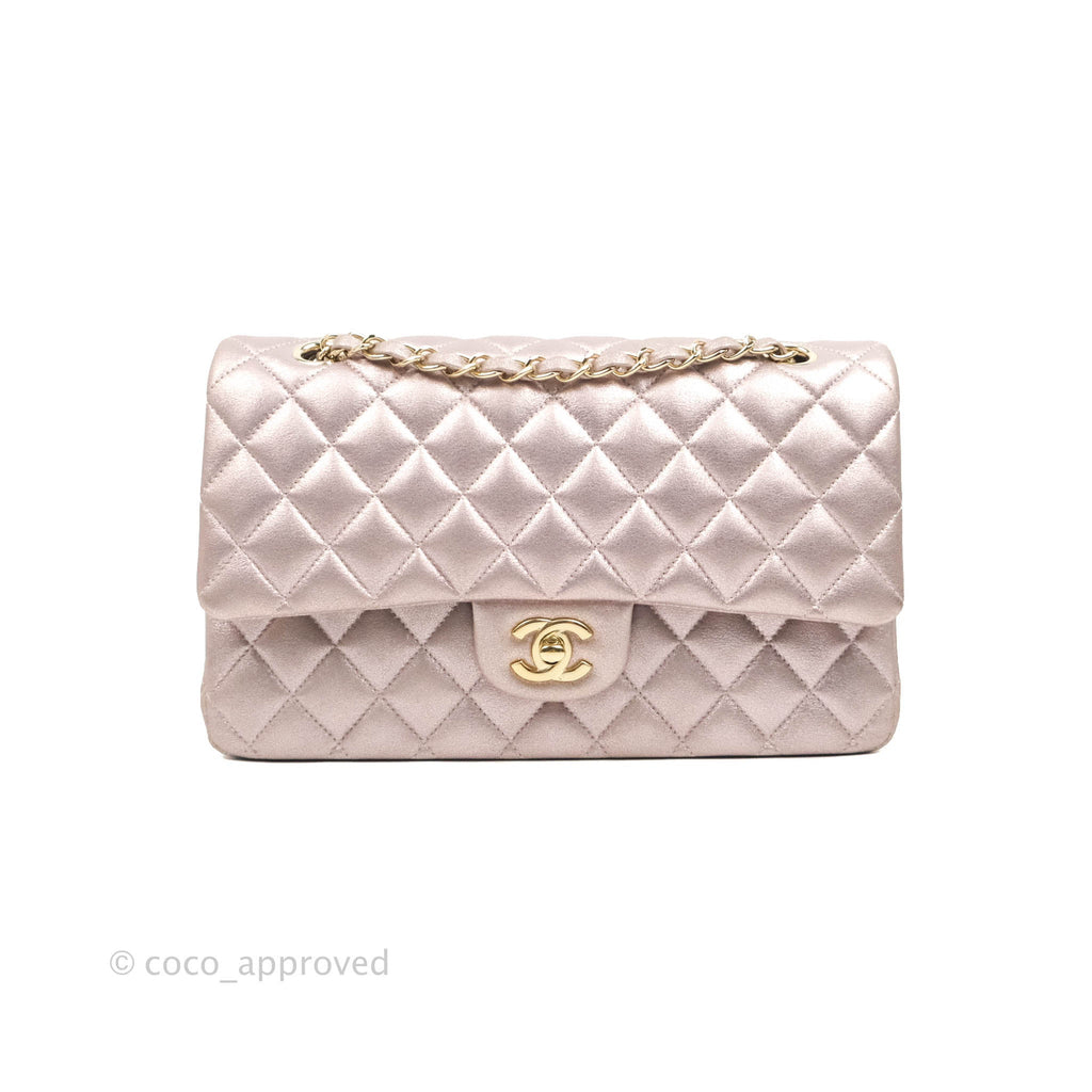 Chanel Classic M/L Medium Double Flap Rose Gold Pink Lambskin Gold Hardware