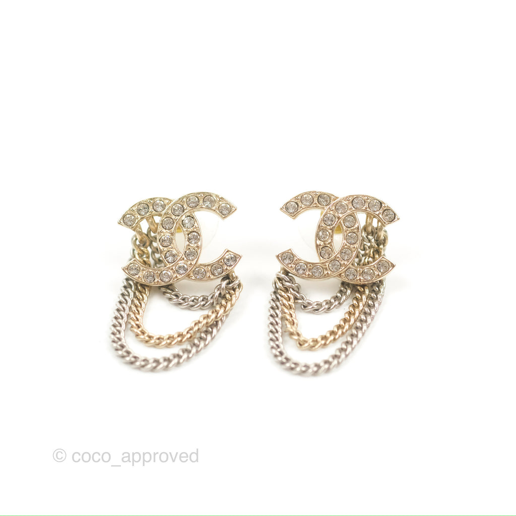 CHANEL, Jewelry, Bnib Chanel 22a Pink And Gold Crystal Cc Drop Earrings