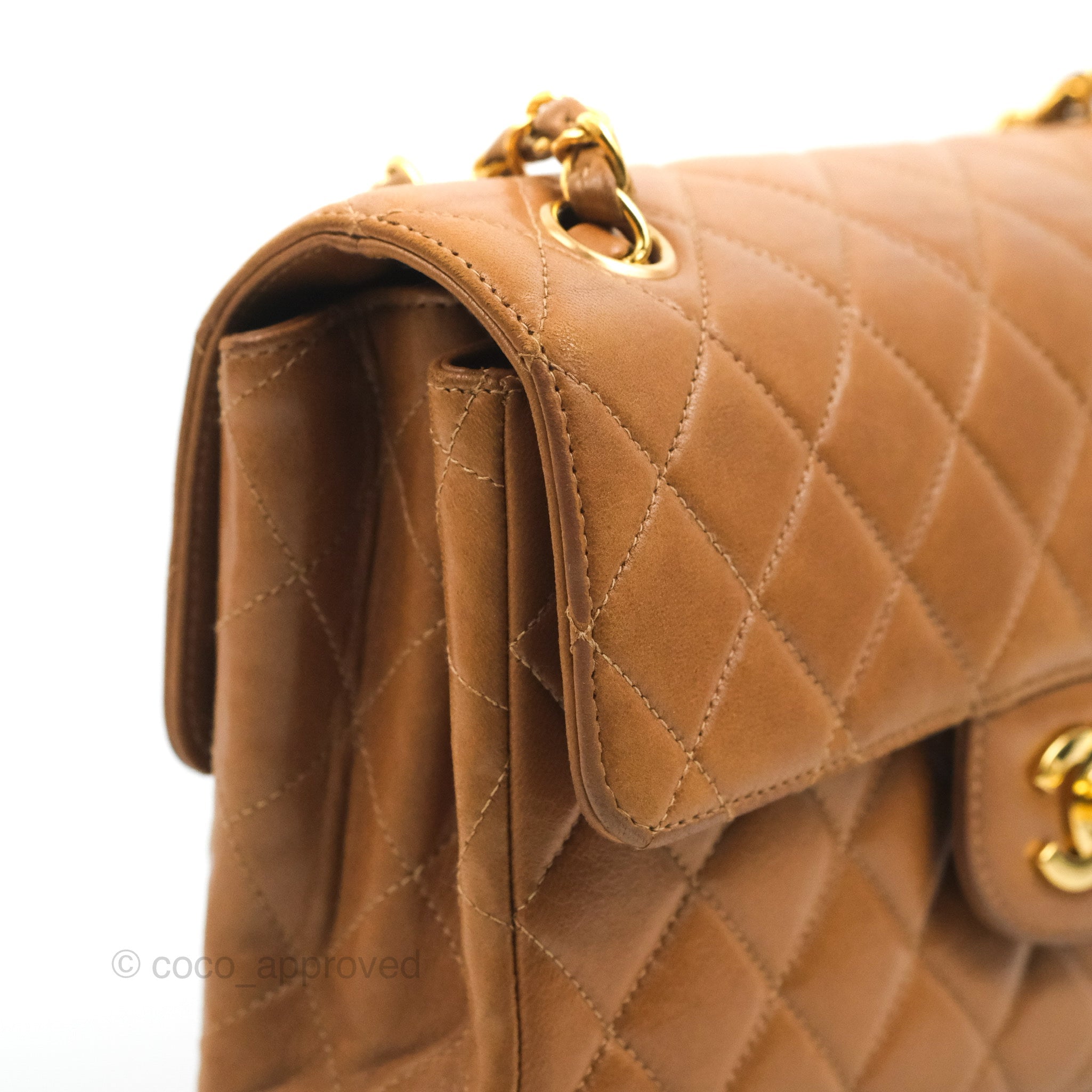 Chanel Small Classic Double Flap Bag Caramel Brown Lambskin Light Gold  Hardware