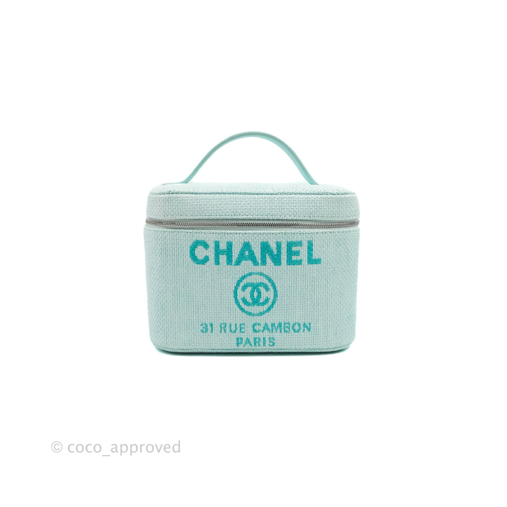 Chanel Deauville Vanity Pouch Mint Raffia Calfskin