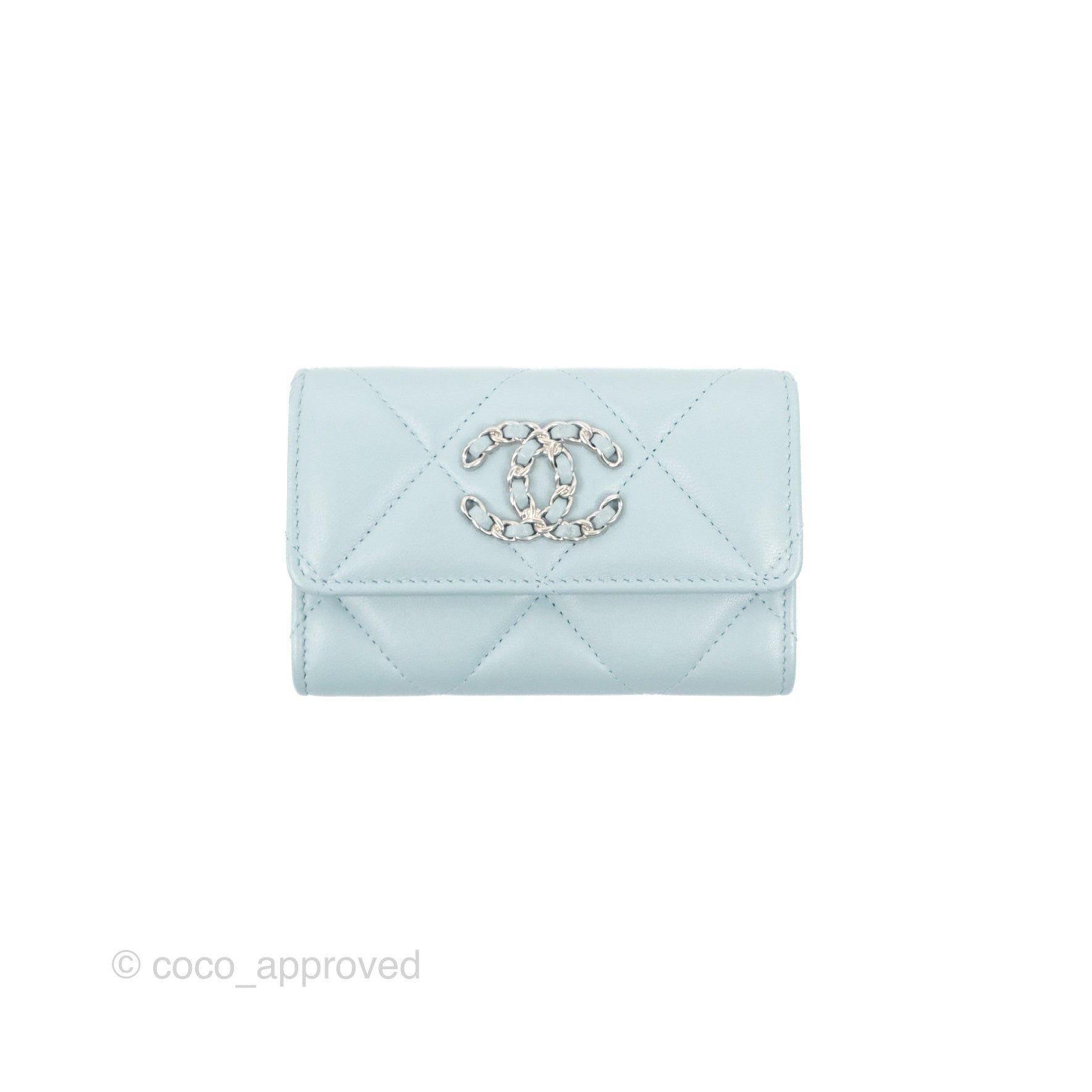 Chanel Light Blue Quilted Lambskin Zippy Card Holder Wallet