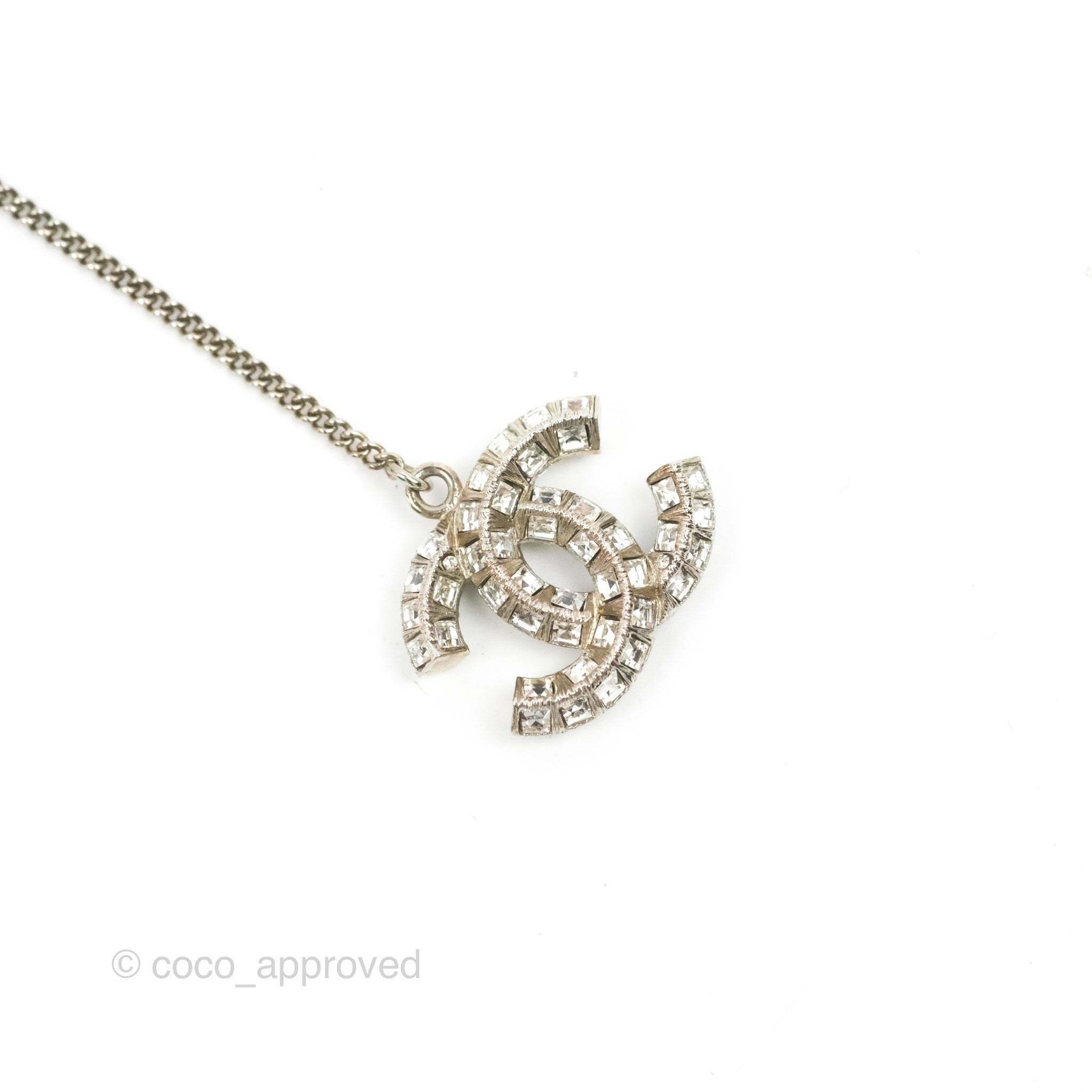 Chanel Silver CC Baguette Crystal Medium Pendant Necklace
