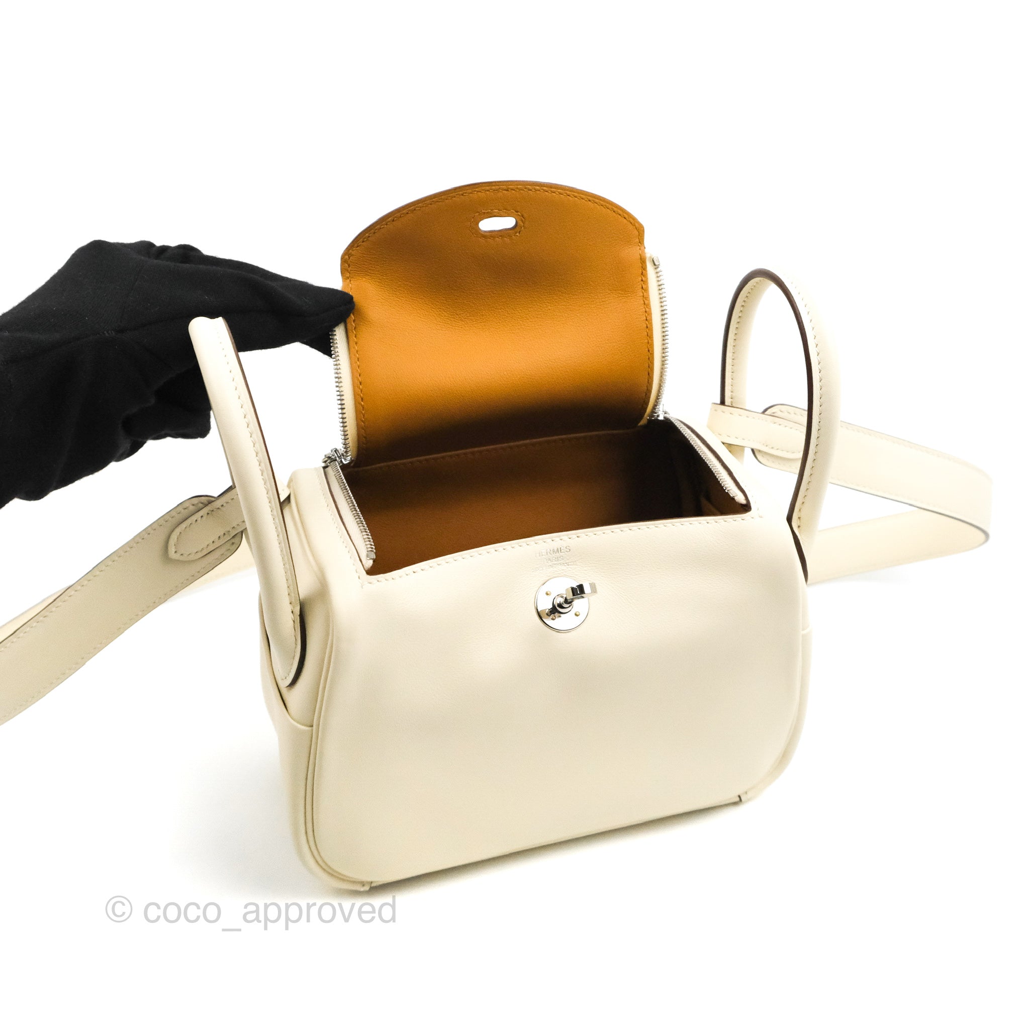 Hermès Lindy Nata and Lime Swift Verso Mini 20 Palladium Hardware, 2023 (Like New), Beige/Yellow Womens Handbag