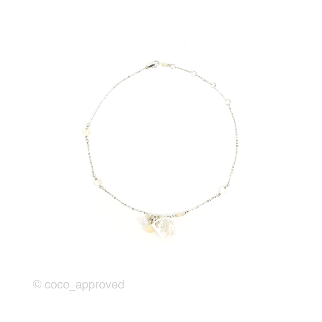 Dior Heart White Pendant Necklace Silver Tone
