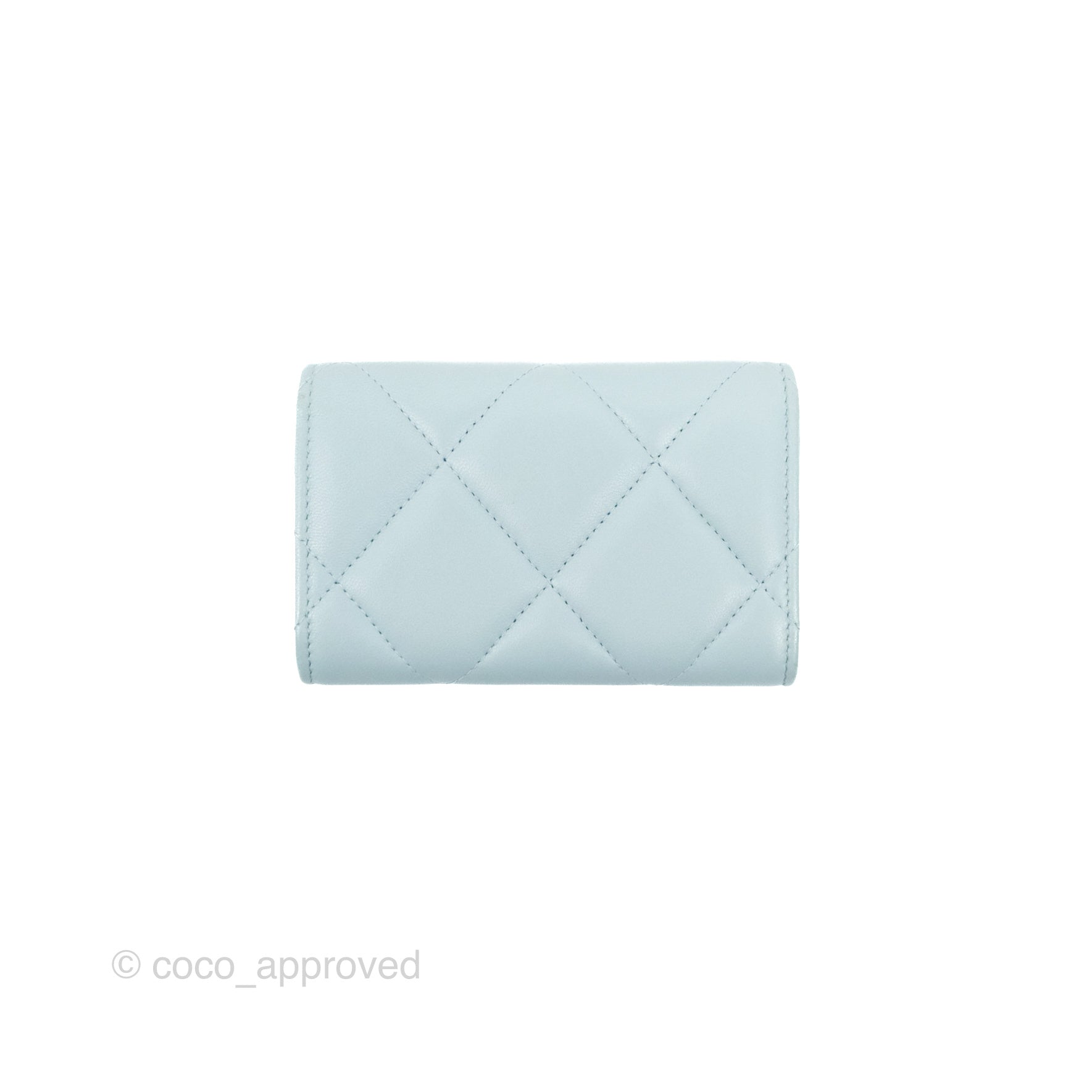 Chanel Green Quilted Lambskin CC Card Holder Silver Hardware, 2022