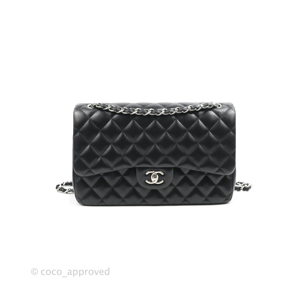 Chanel Quilted Jumbo Double Flap Black Lambskin Silver Hardware