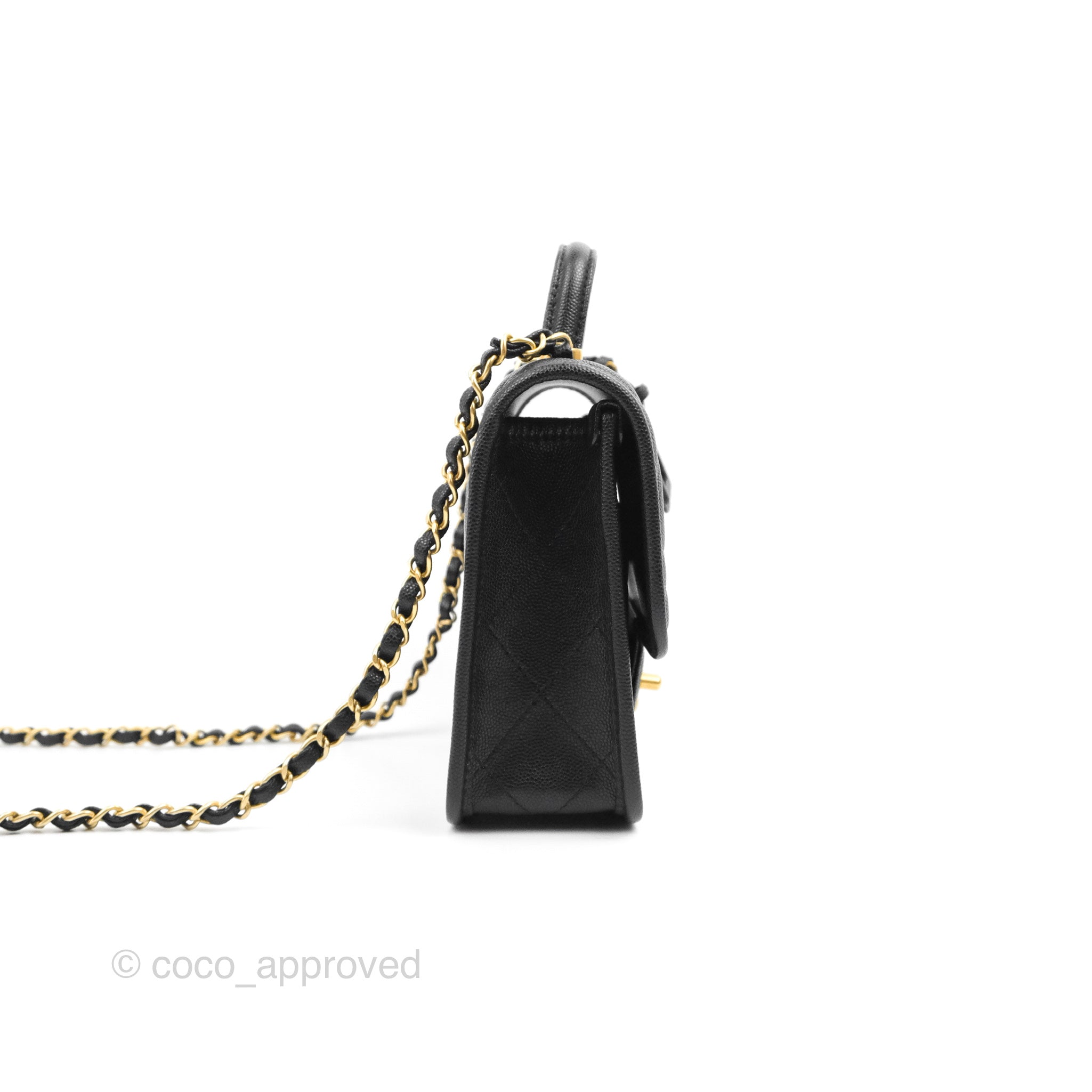 Chanel School Memory Top Handle Flap Bag Black Caviar Antique Gold Hardware