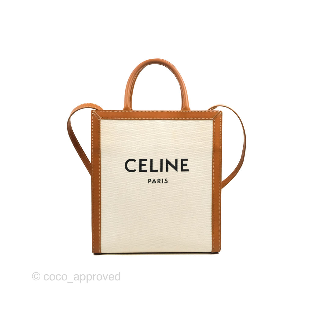 Celine Small Vertical Cabas Tote With Celine Print Natural/Tan