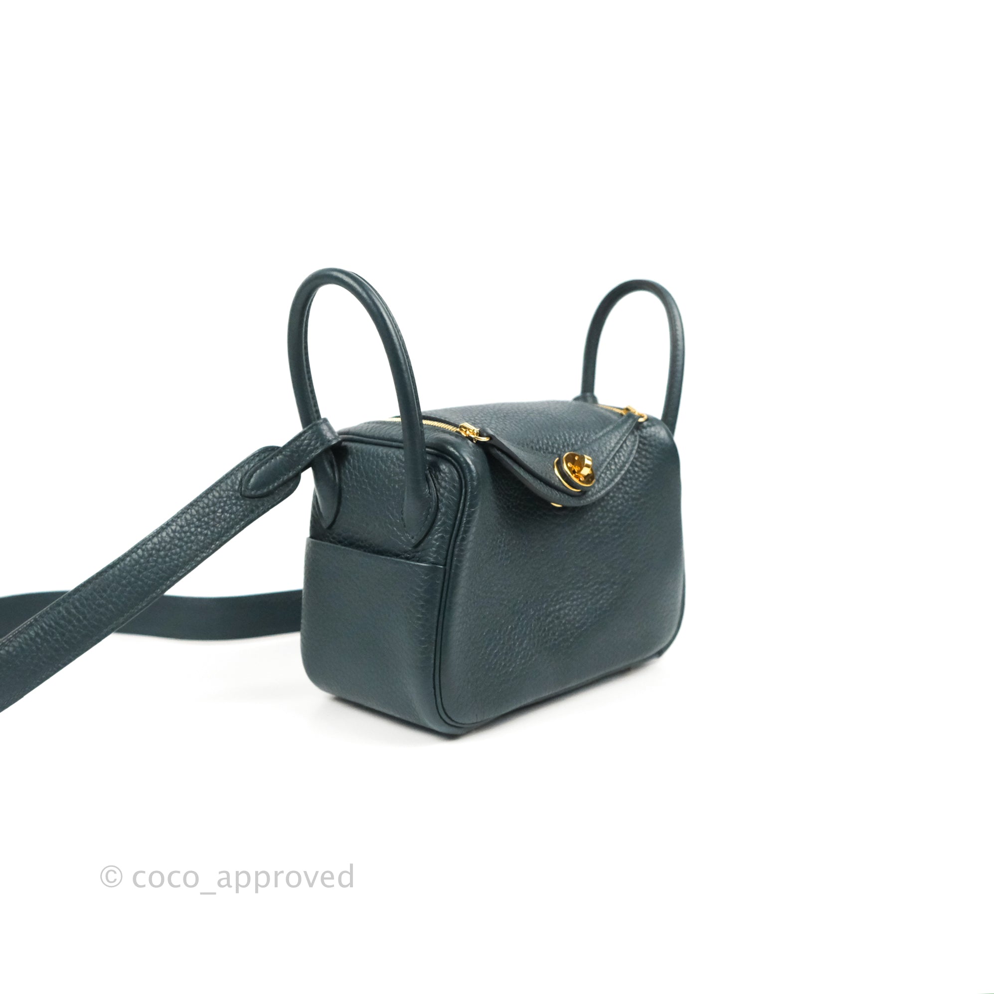 Hermes Lindy Mini Bag Togo Leather Gold Hardware In Grey
