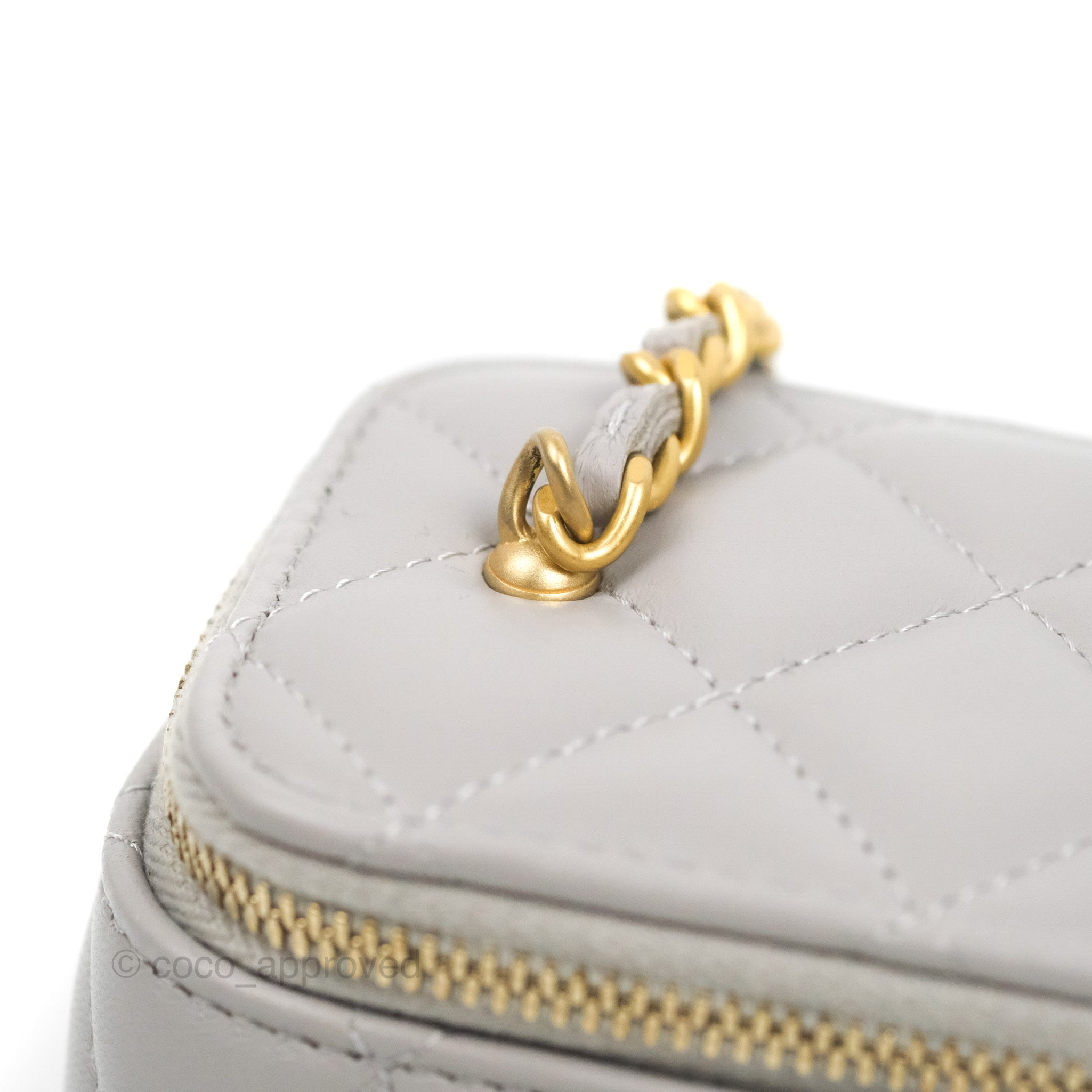 Chanel Pearl Crush Mini Vanity With Chain Light Grey Lambskin Aged Gold  Hardware