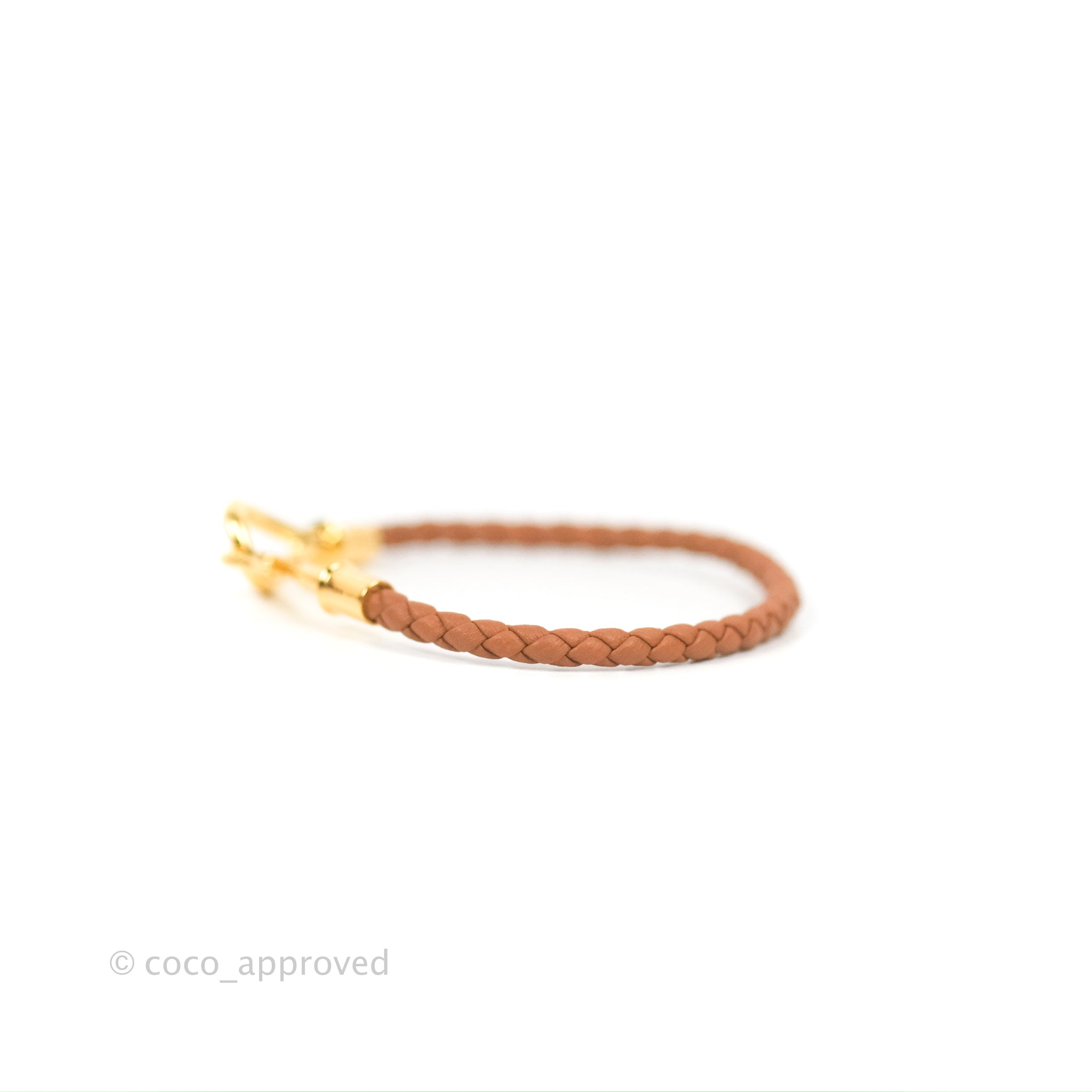 HERMES Jumbo Brown Leather Gold Hook Bracelet #1131