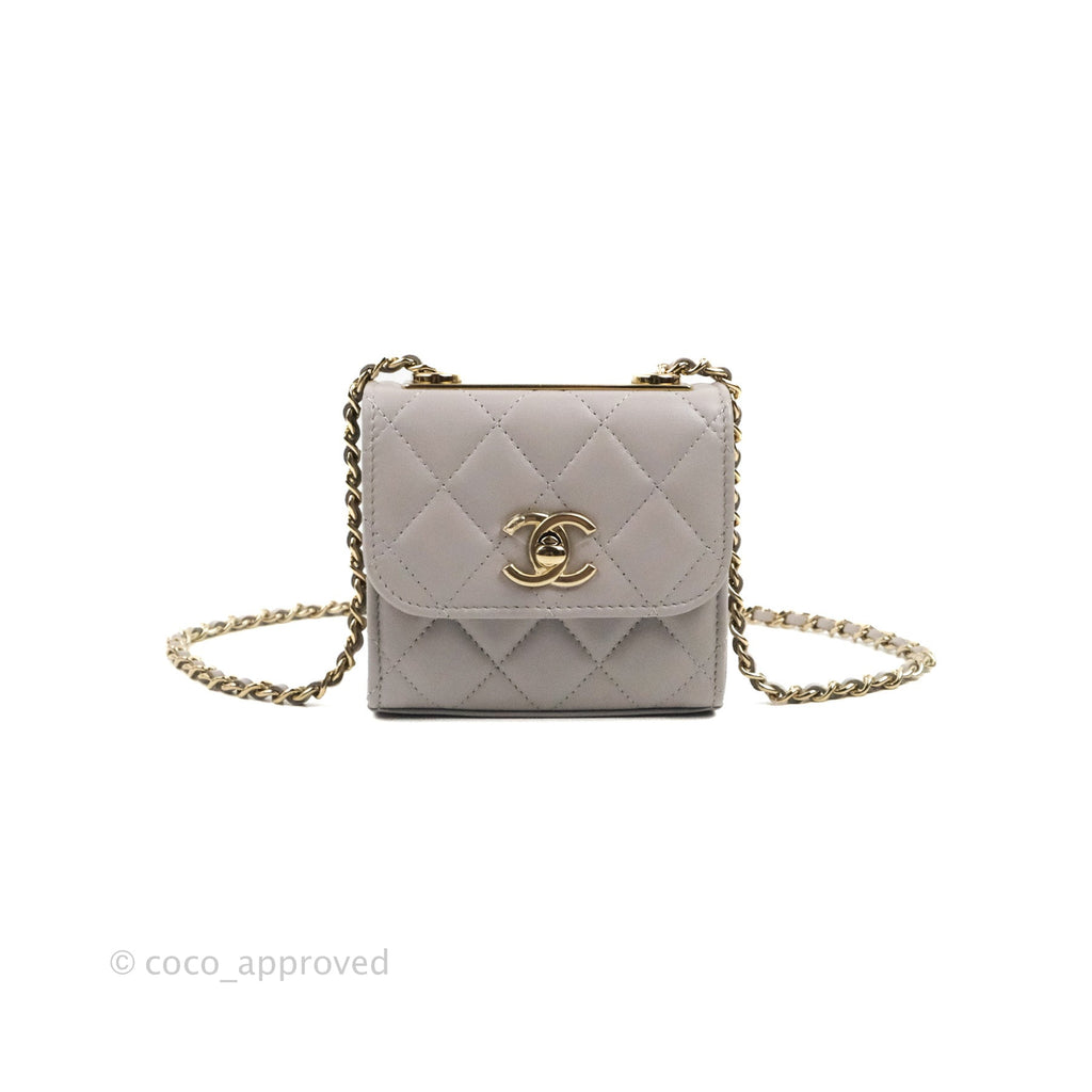 Chanel Mini Quilted Trendy CC Clutch With Chain Grey Lambskin Gold Hardware