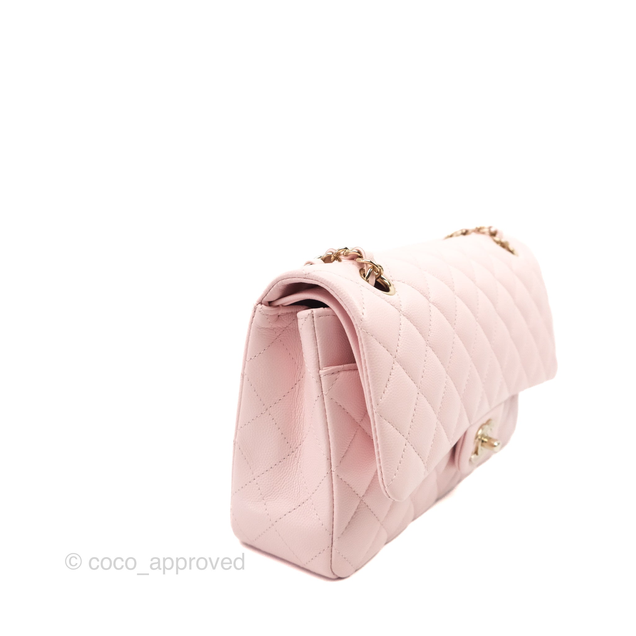 Chanel Classic M/L Medium Flap Quilted Light Pink Caviar Gold Hardware –  Coco Approved Studio