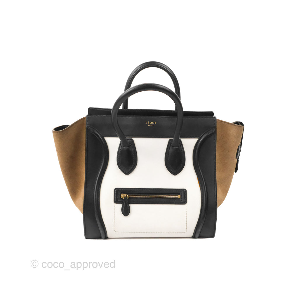 Celine Mini Luggage Bag Black/White/Brown Calfskin
