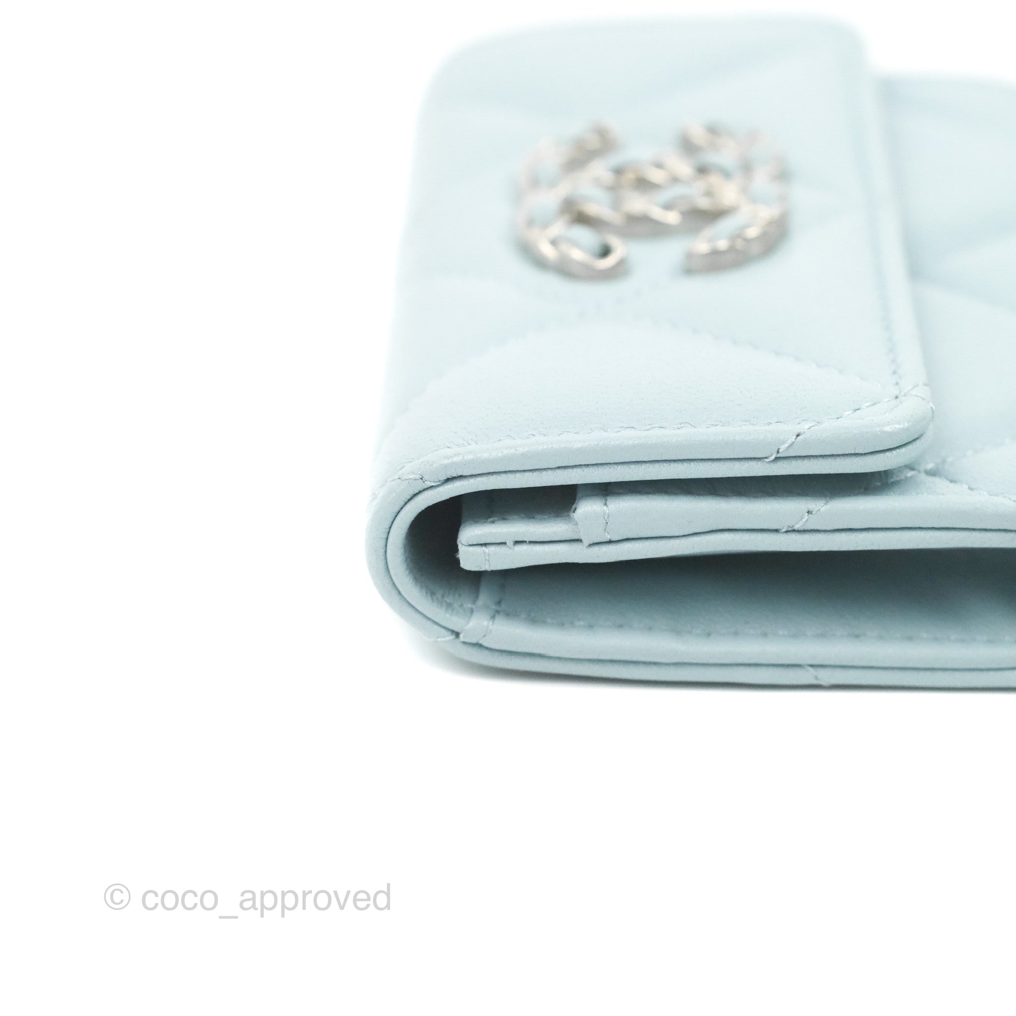 Chanel 19 Quilted Flap Card Holder Light Blue Lambskin – Coco Approved  Studio